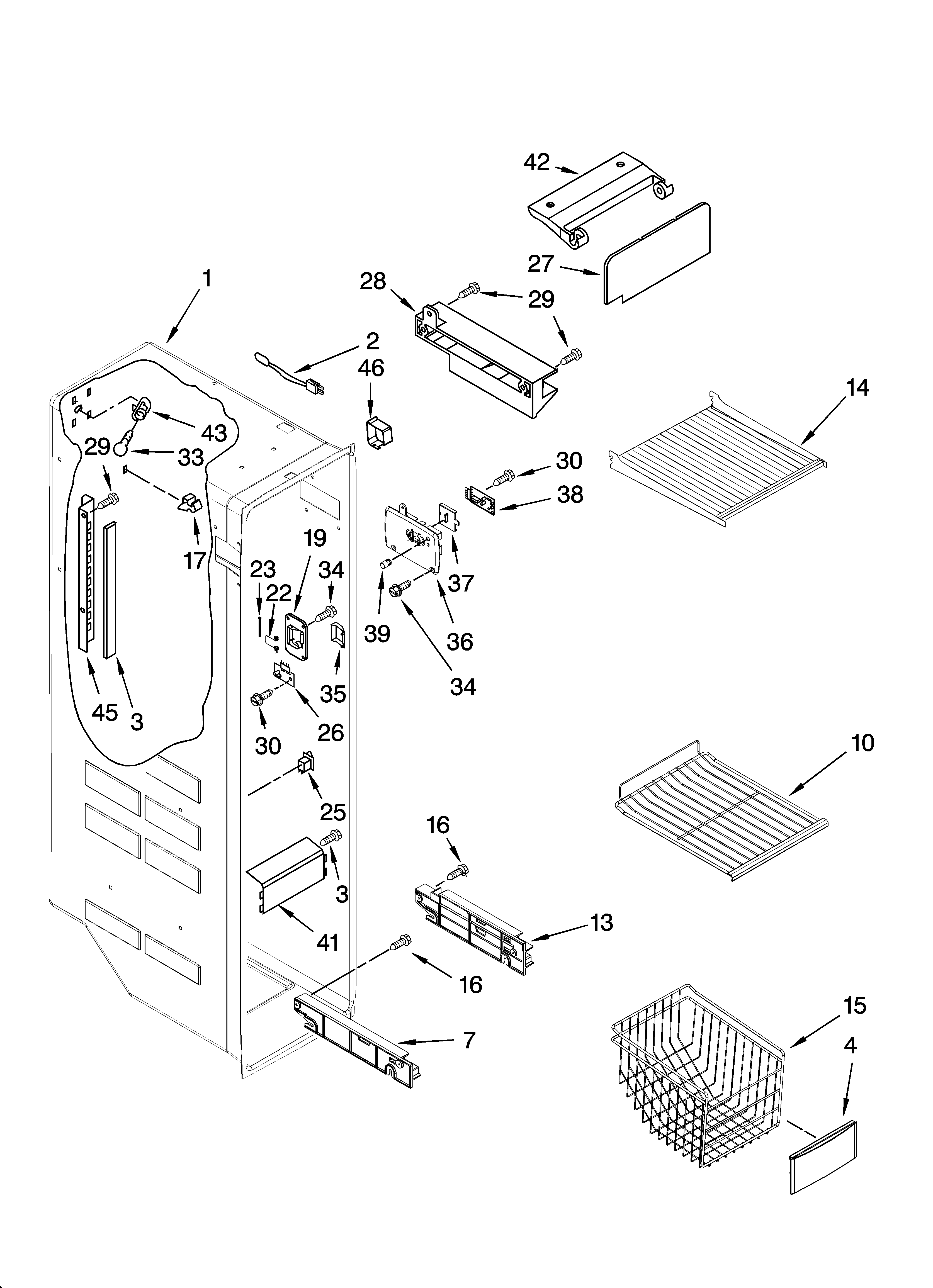 Kenmore Elite 10658179701 freezer liner parts diagram