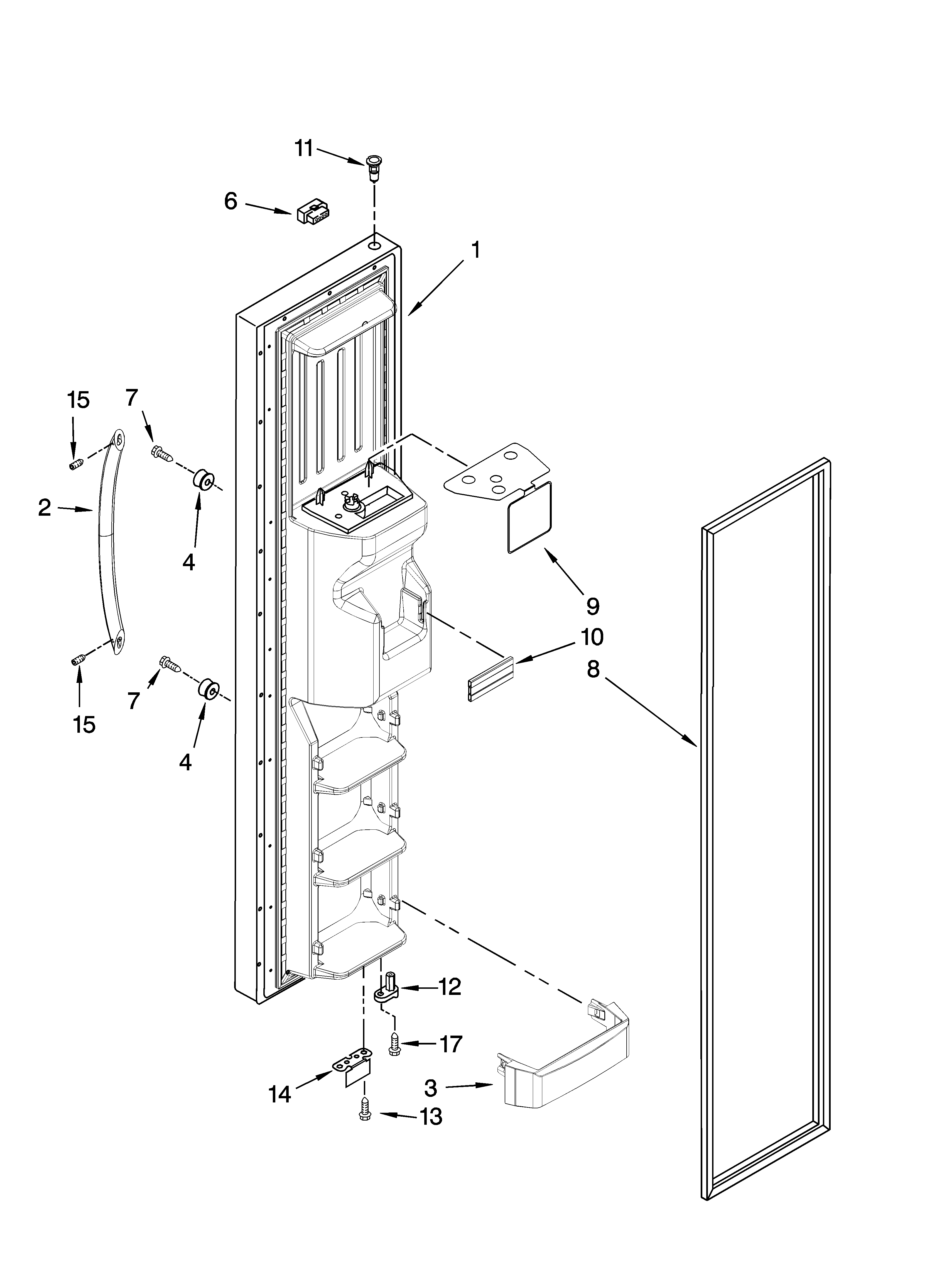 Kenmore Elite 10658179701 freezer door parts diagram