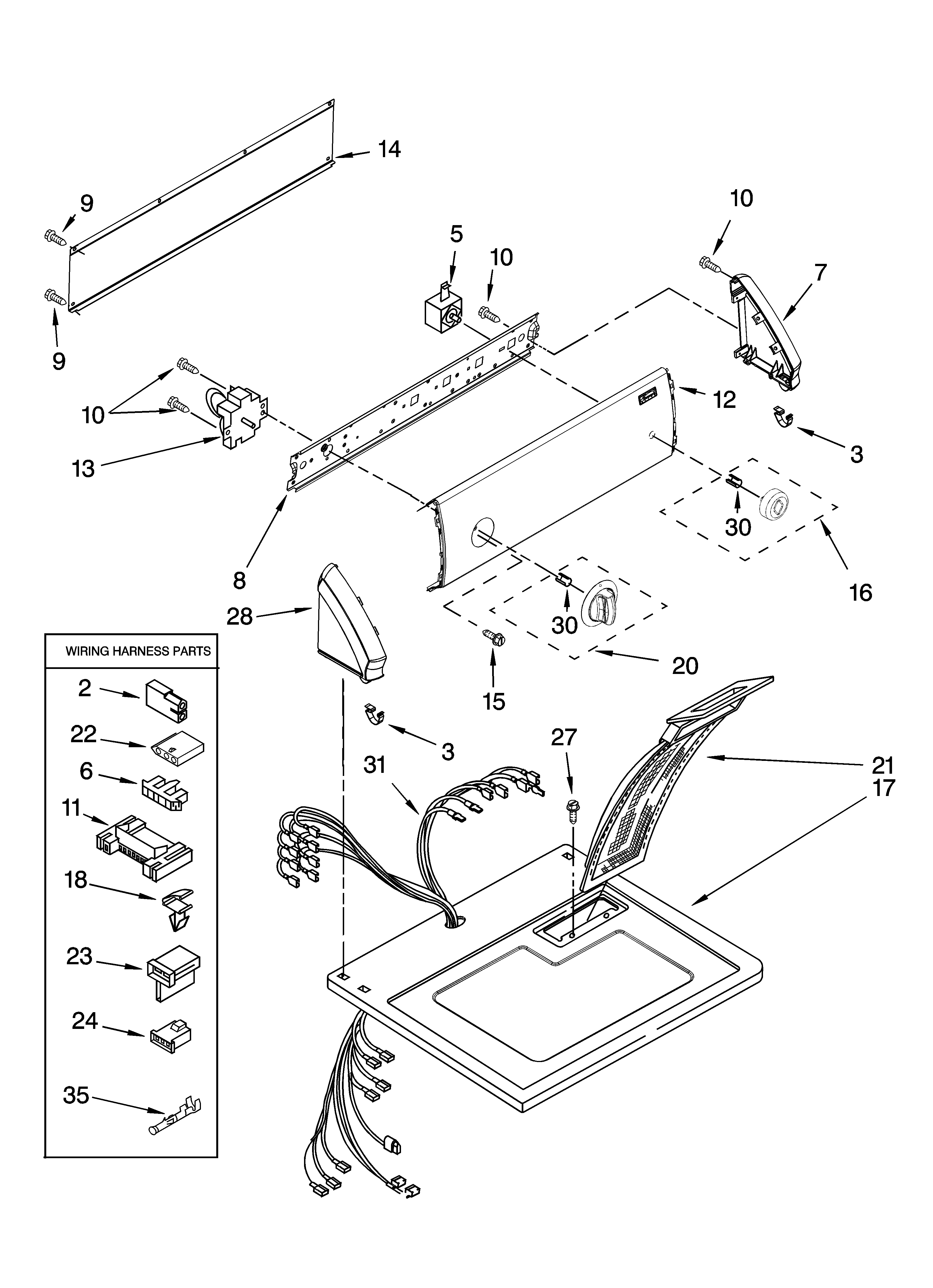 Kenmore 11077322600 top and console parts diagram