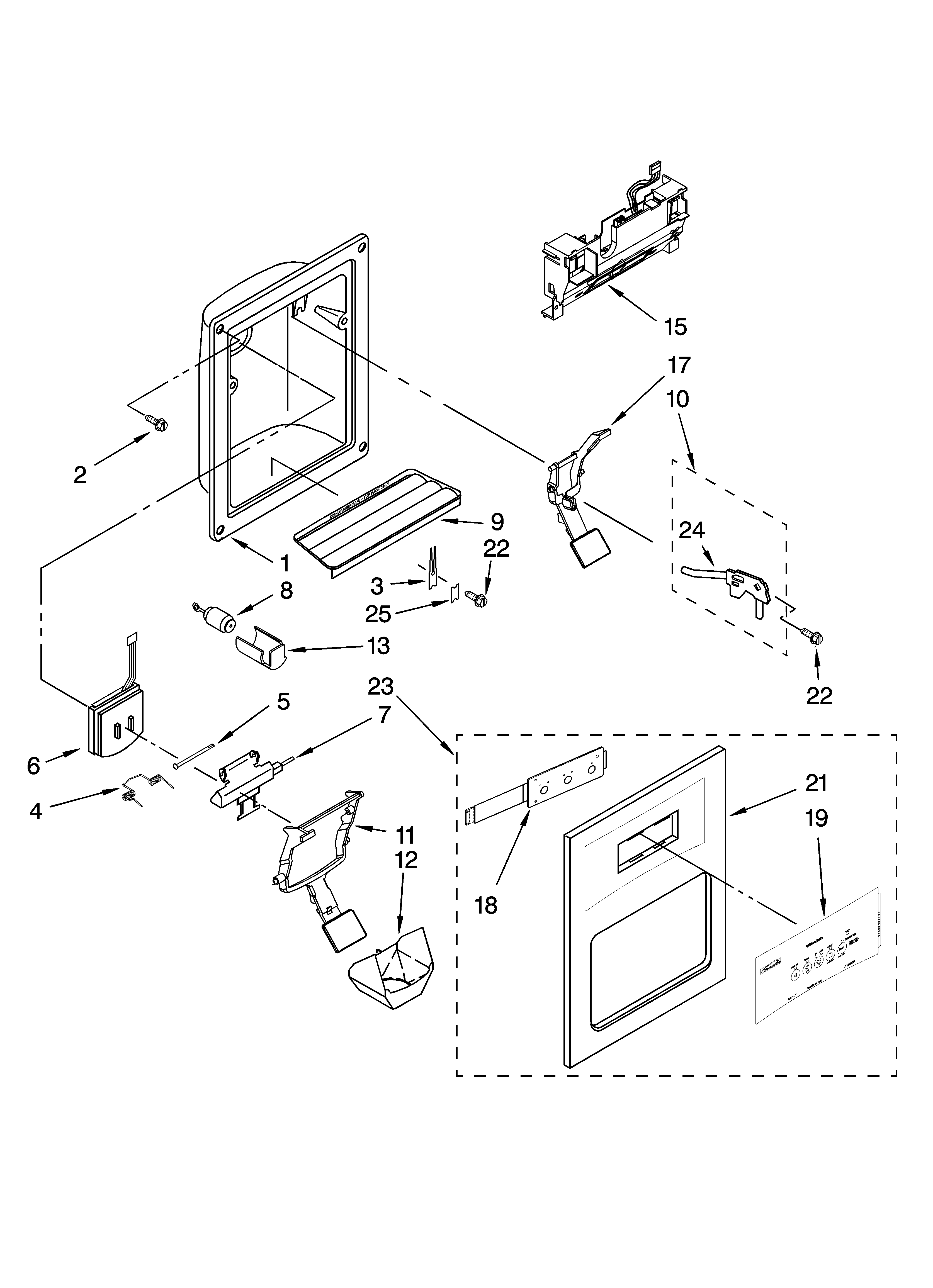 Kenmore 10656879600 dispenser front parts diagram