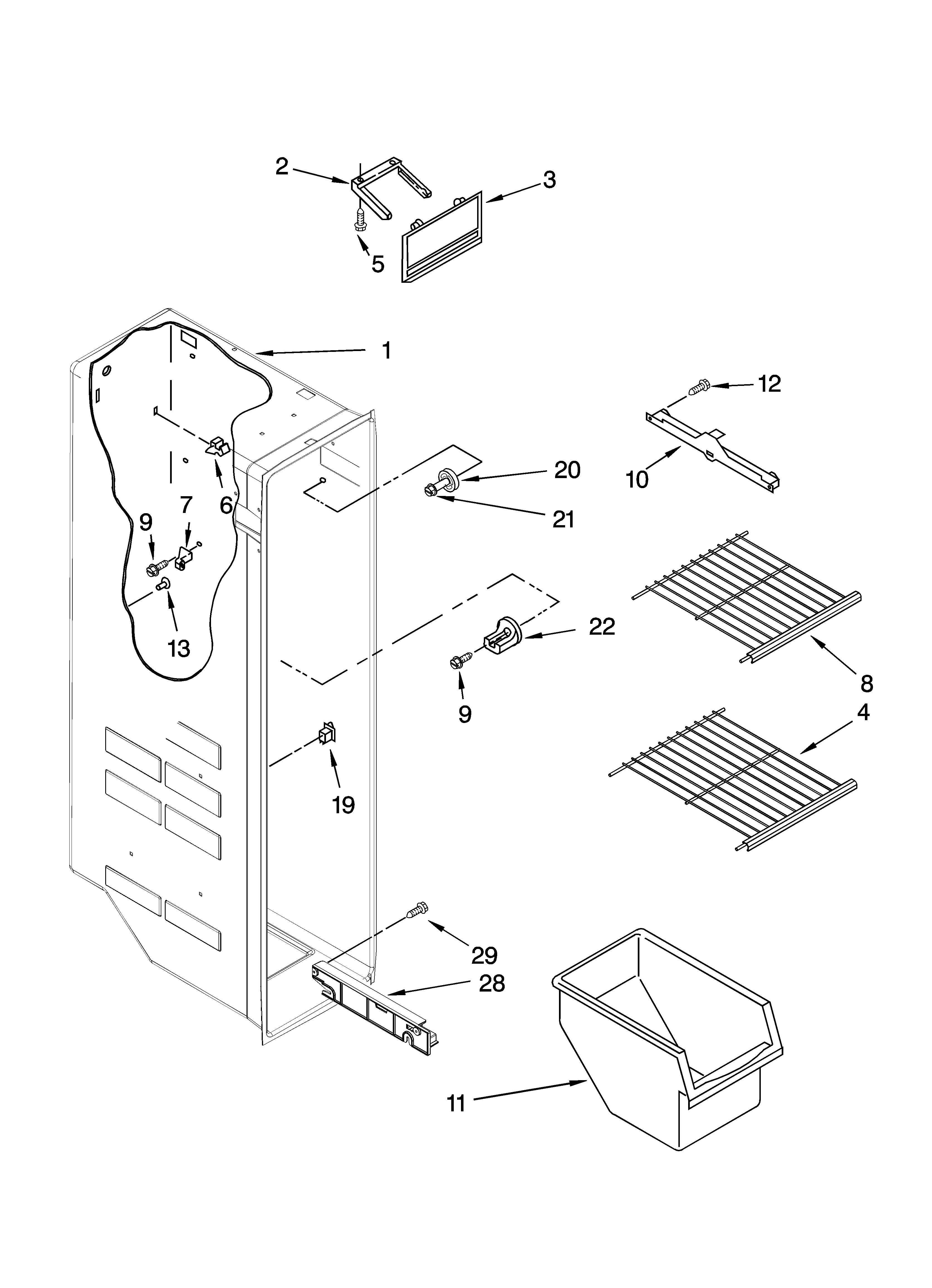 Kenmore 10657206601 freezer liner parts diagram