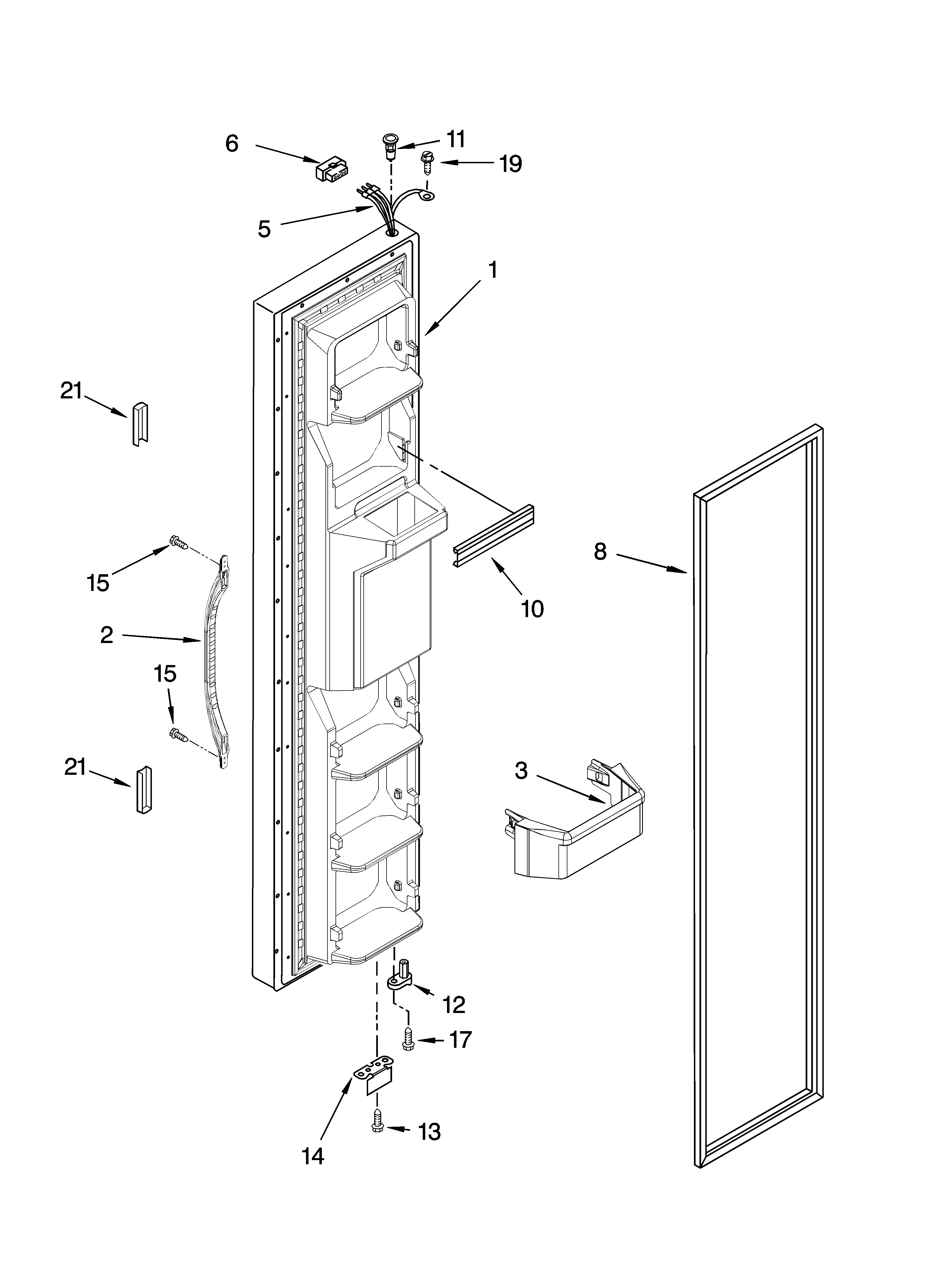 Kenmore 10657206601 freezer door parts diagram