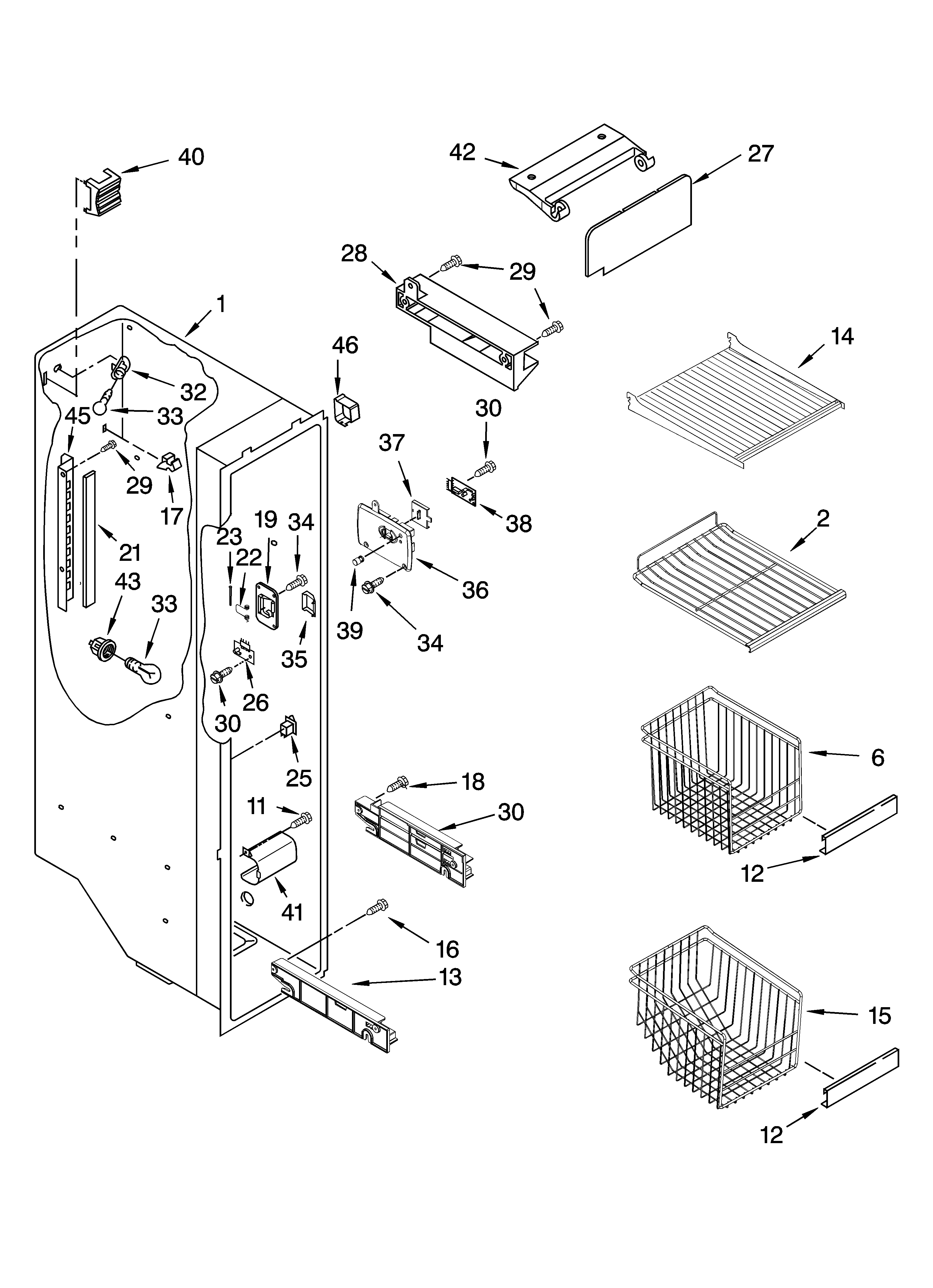 Kenmore Elite 10657794700 freezer liner parts diagram