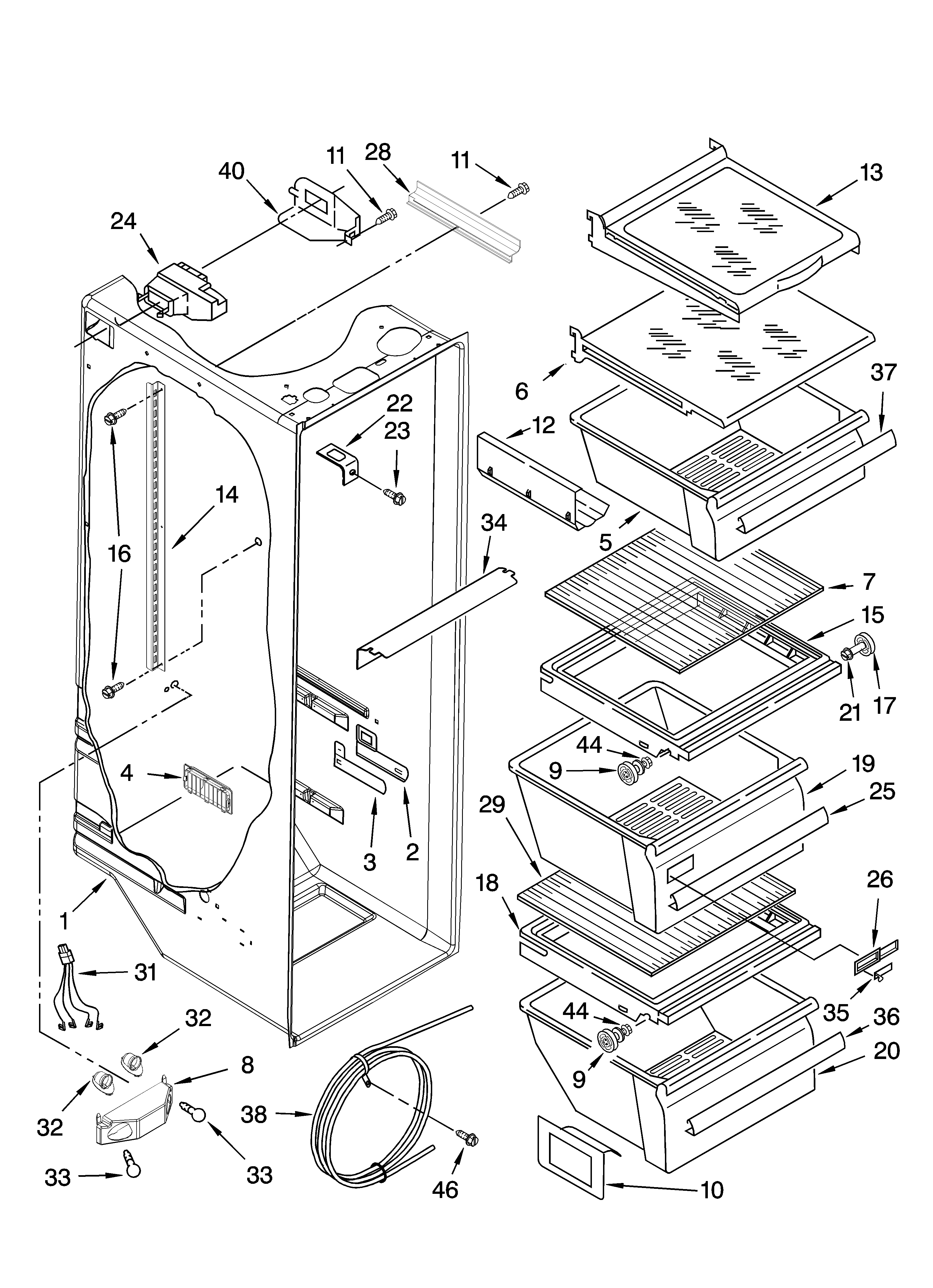 Kenmore 10656734602 refrigerator liner parts diagram