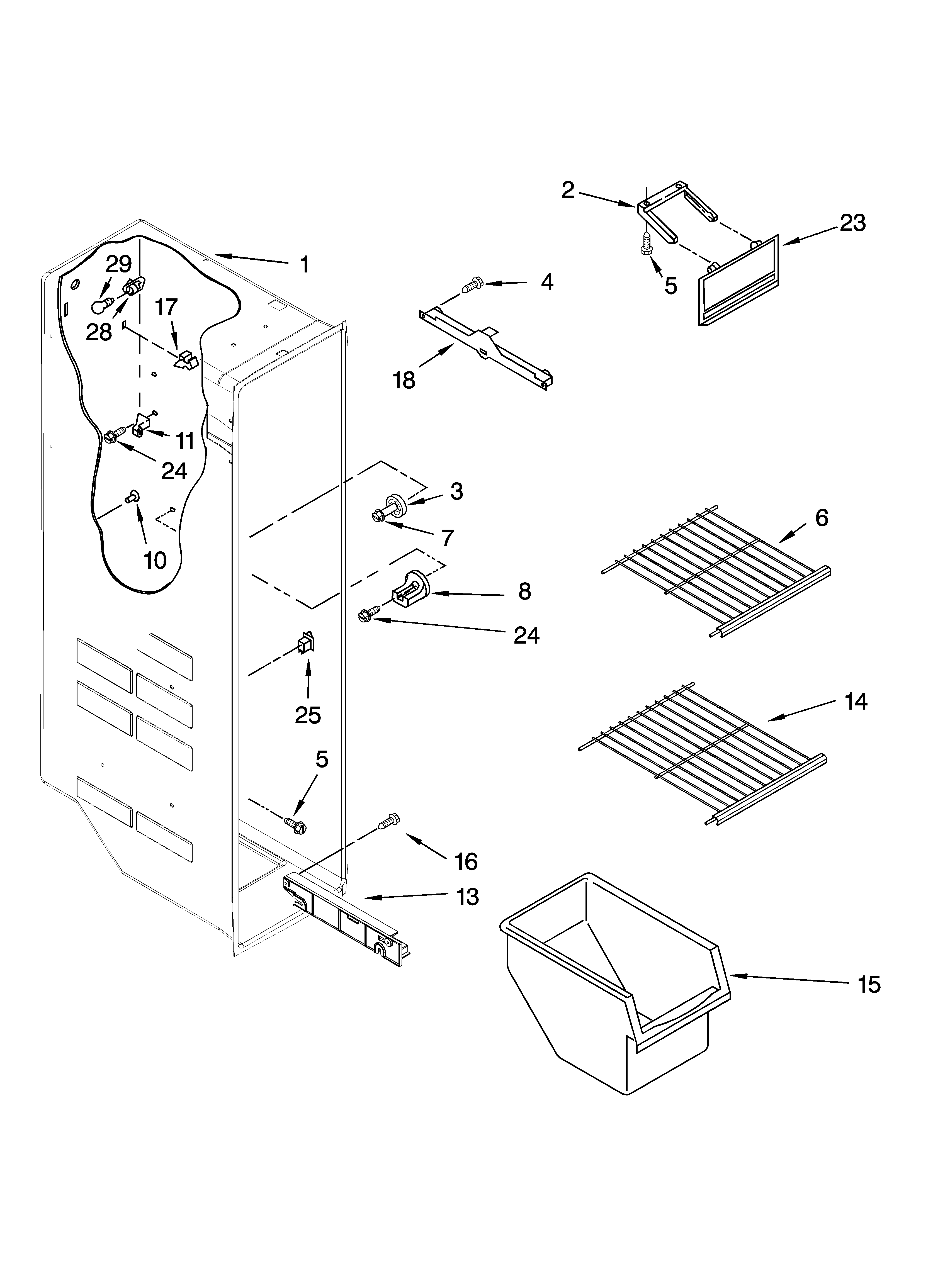 Kenmore 10656734602 freezer liner parts diagram