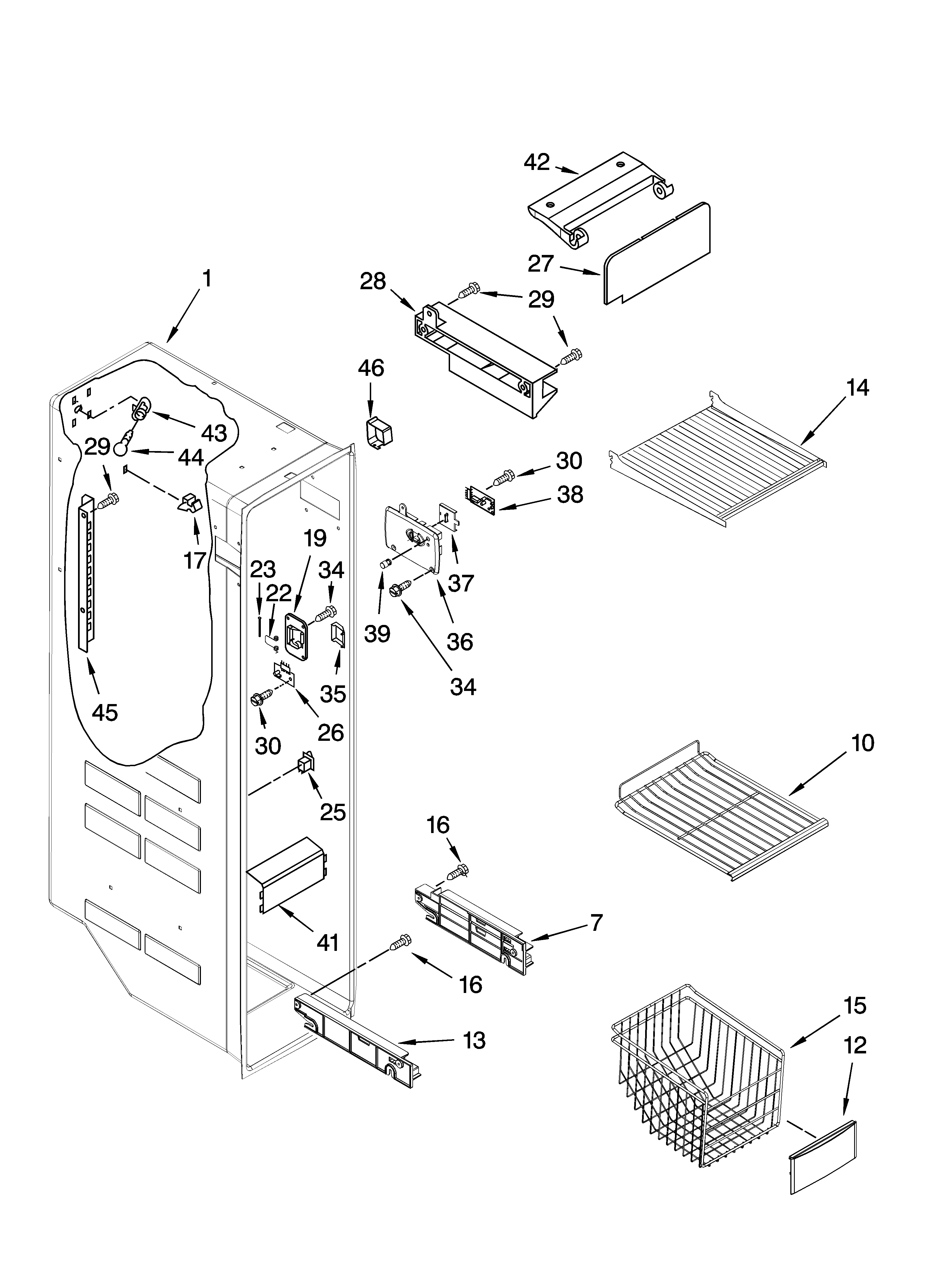Kenmore 10656834601 freezer liner parts diagram