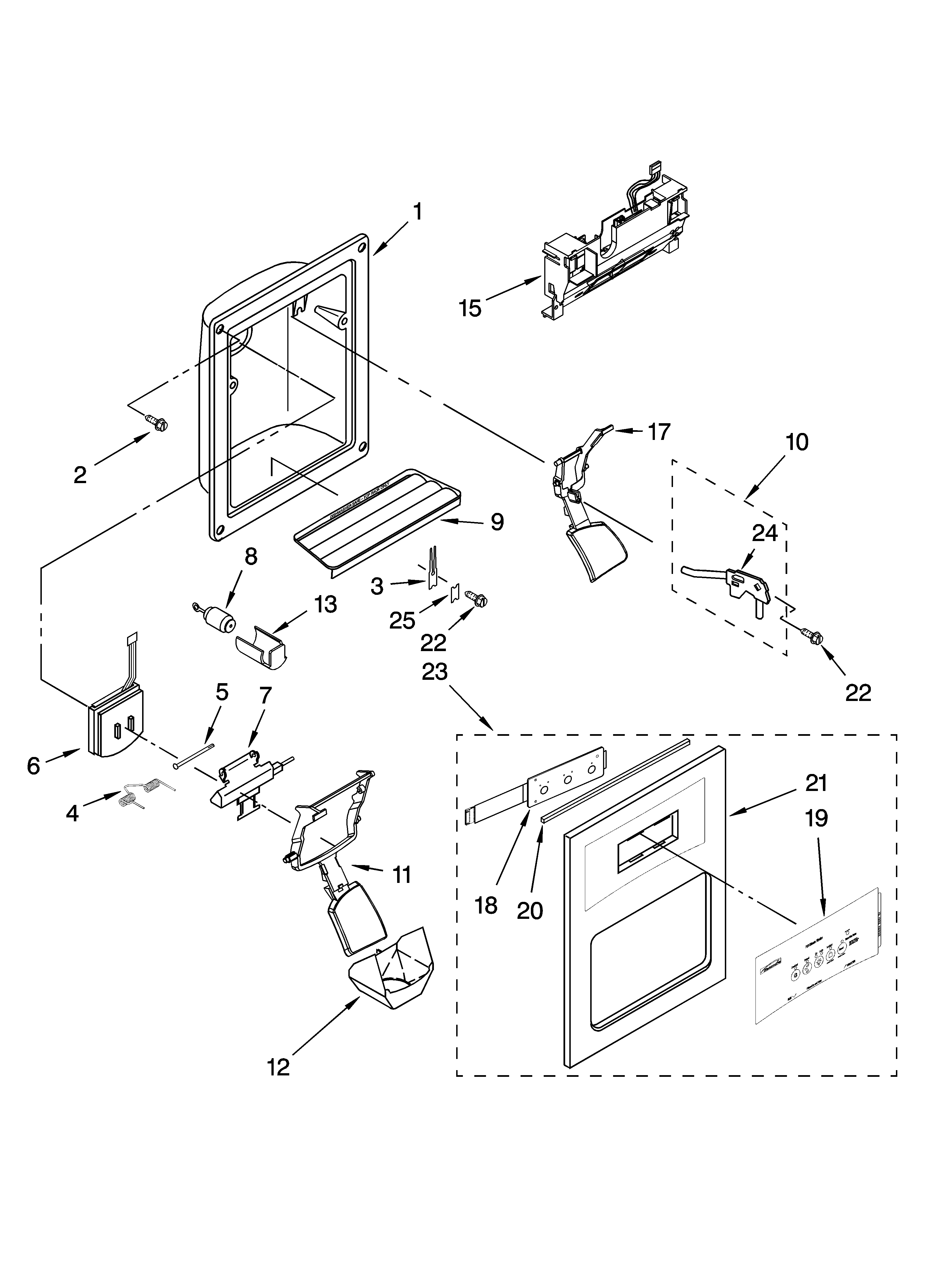 Kenmore 10656834601 dispenser front parts diagram