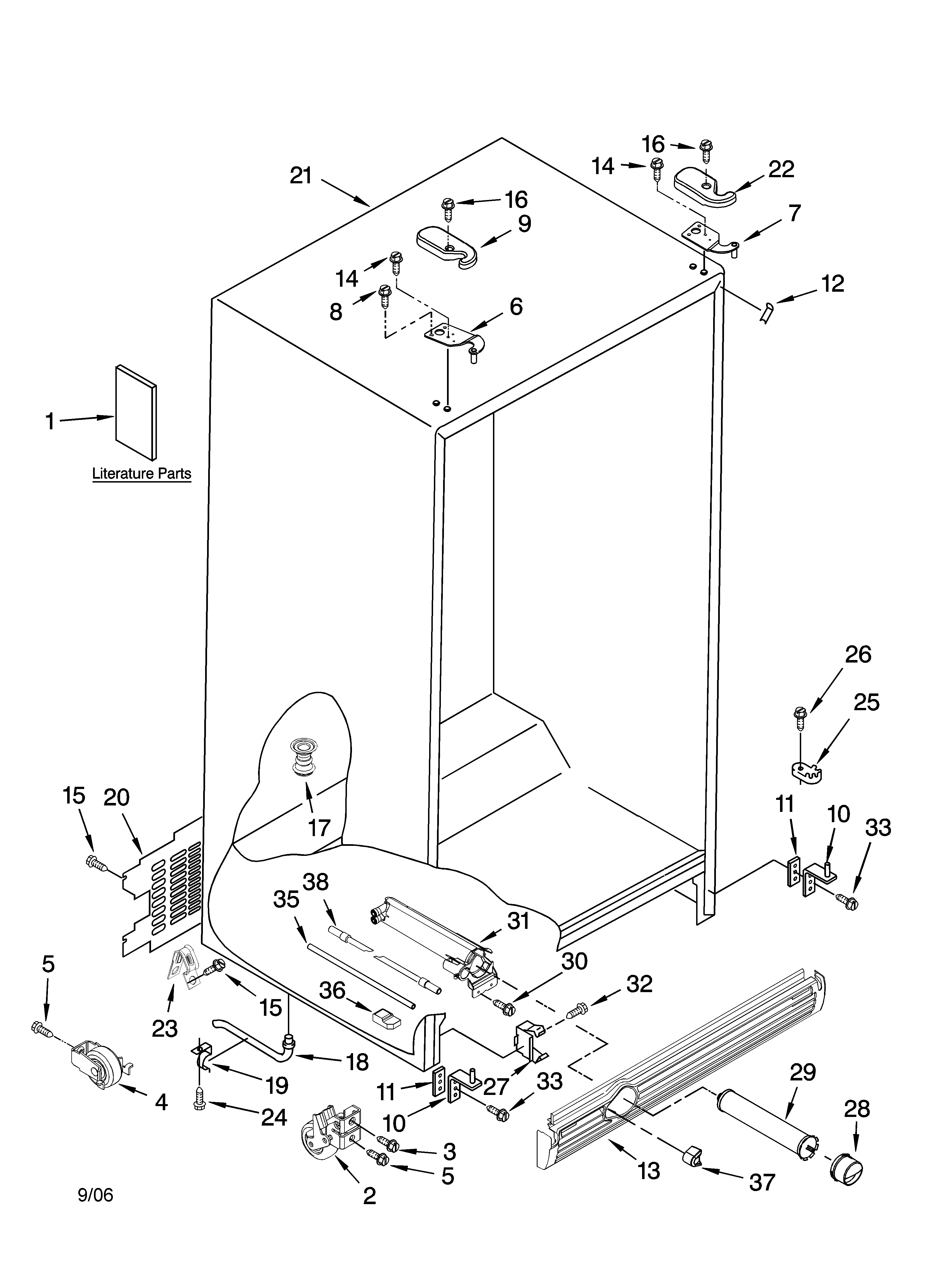 Kenmore 10656996601 cabinet parts diagram