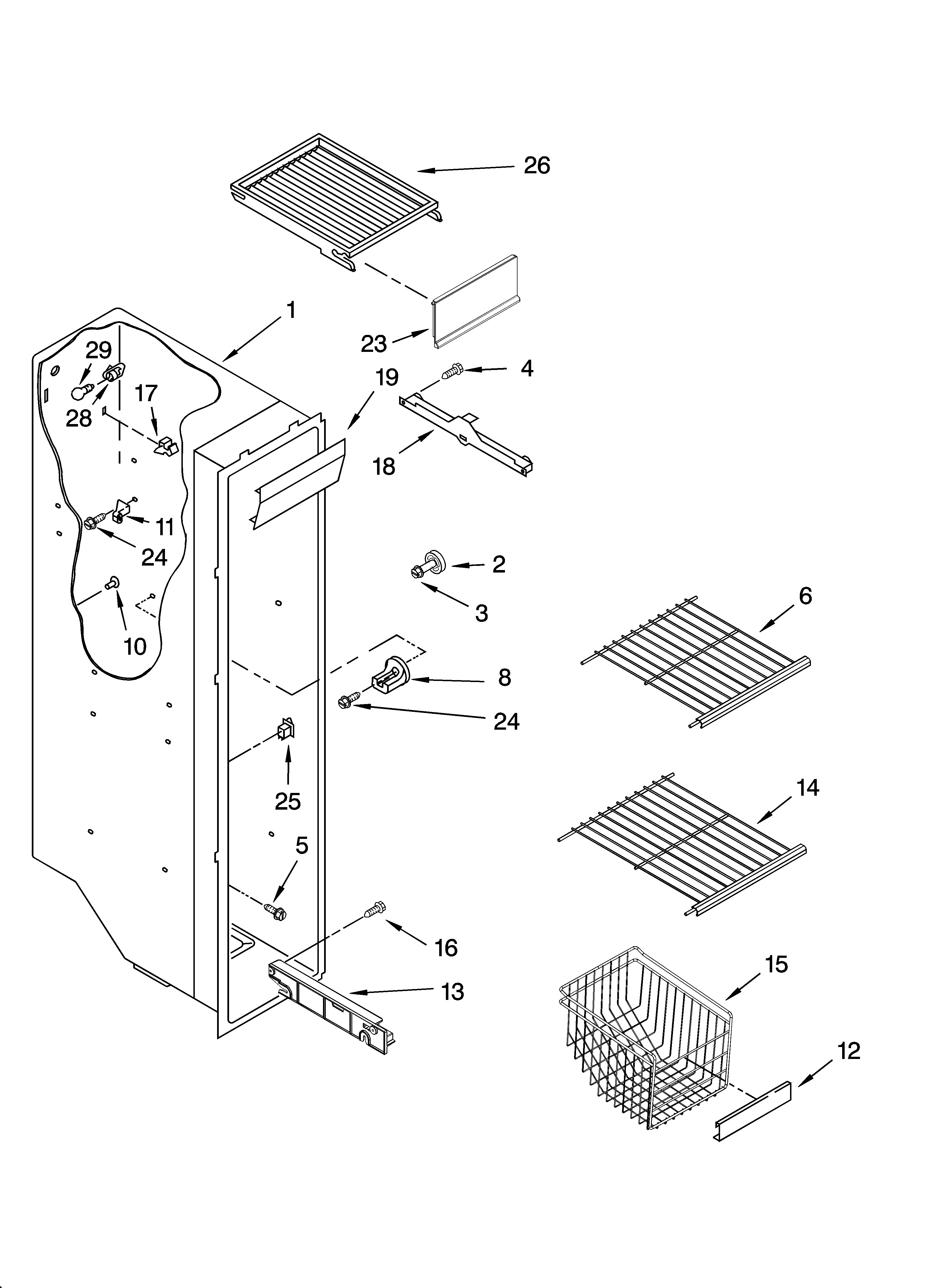 Kenmore 10656996601 freezer liner parts diagram