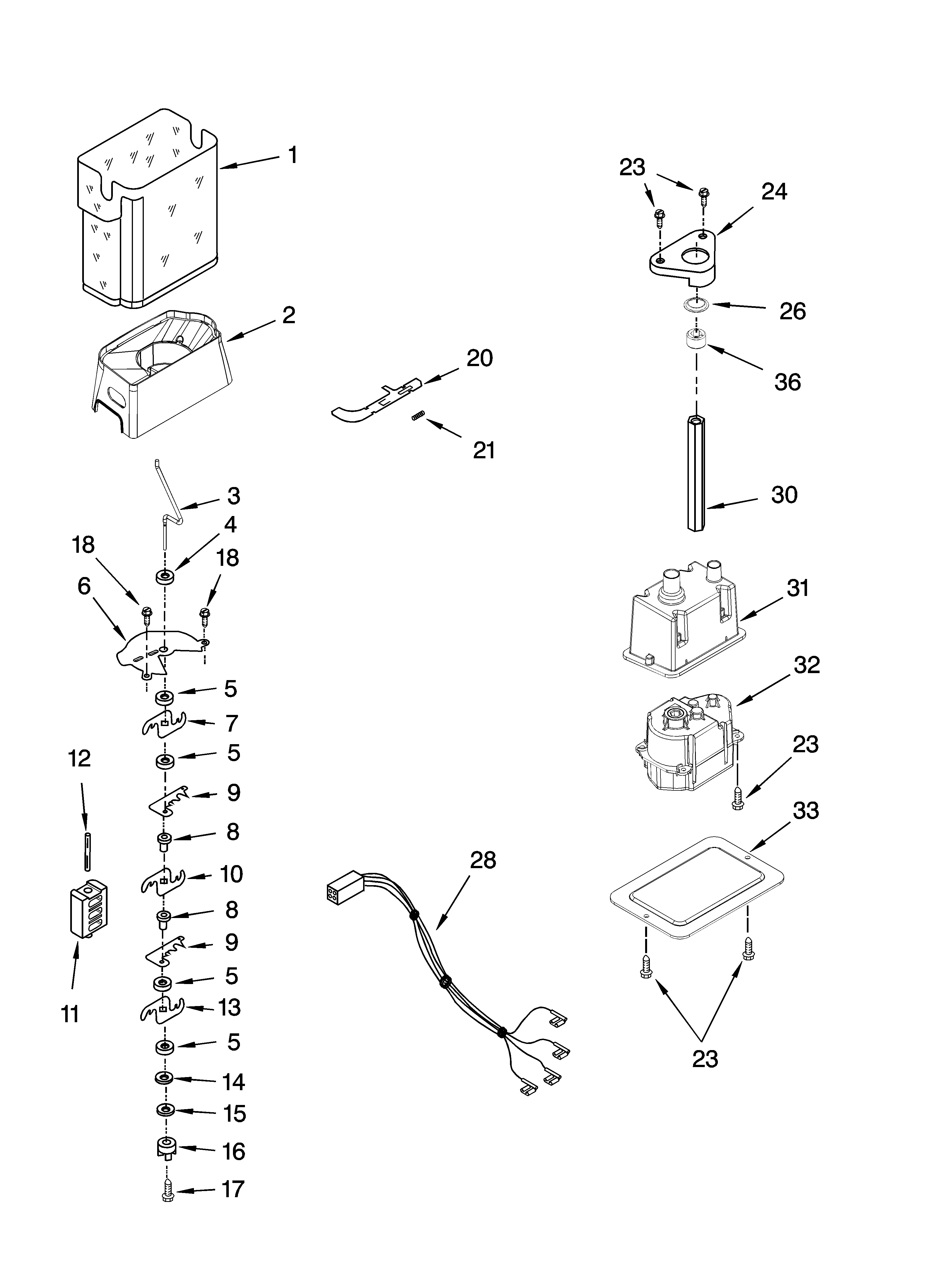 Kenmore Elite 10658174702 motor and ice container parts diagram