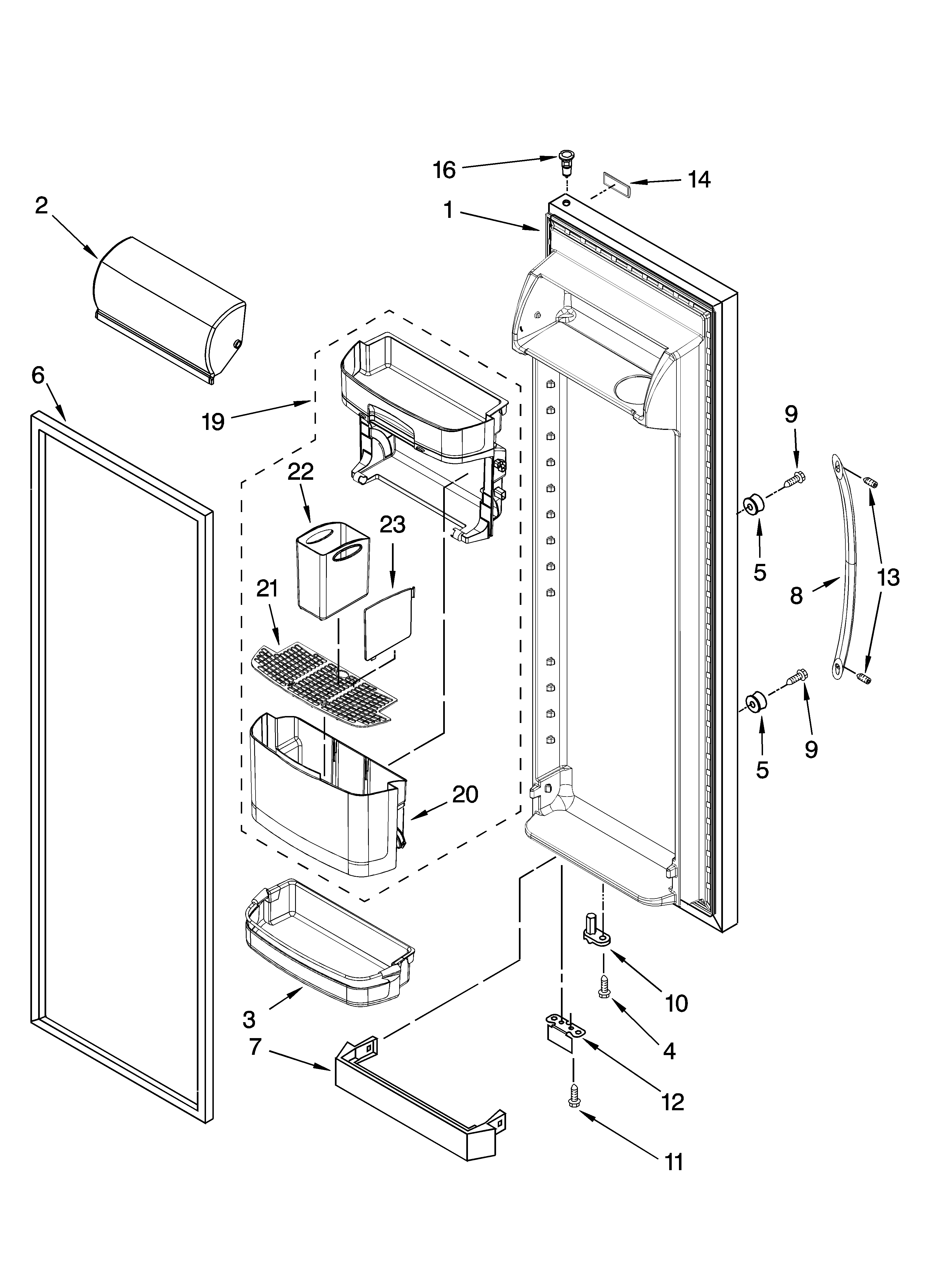 Kenmore Elite 10658174702 refrigerator door parts diagram