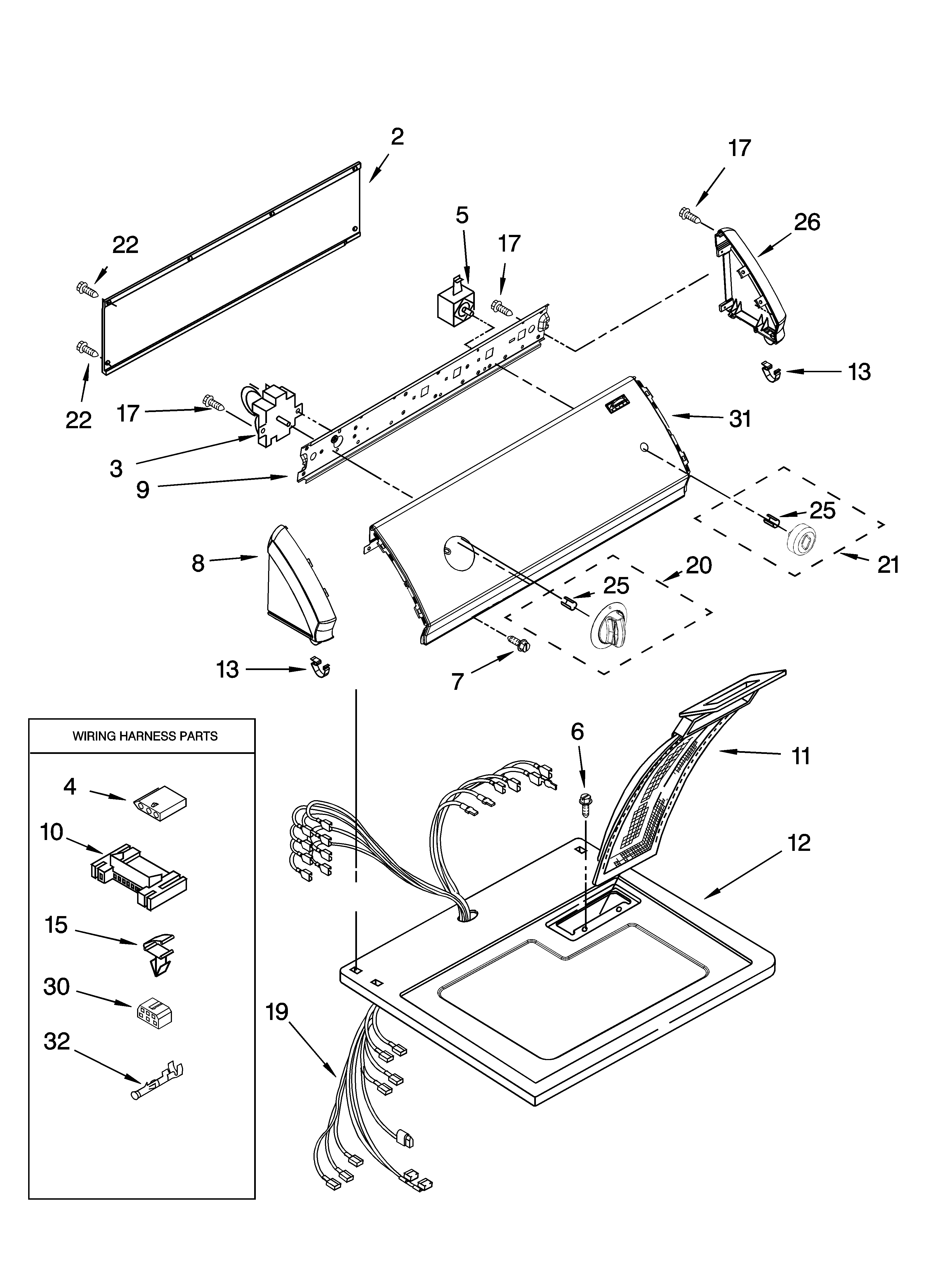 Kenmore 11067402600 top and console parts diagram