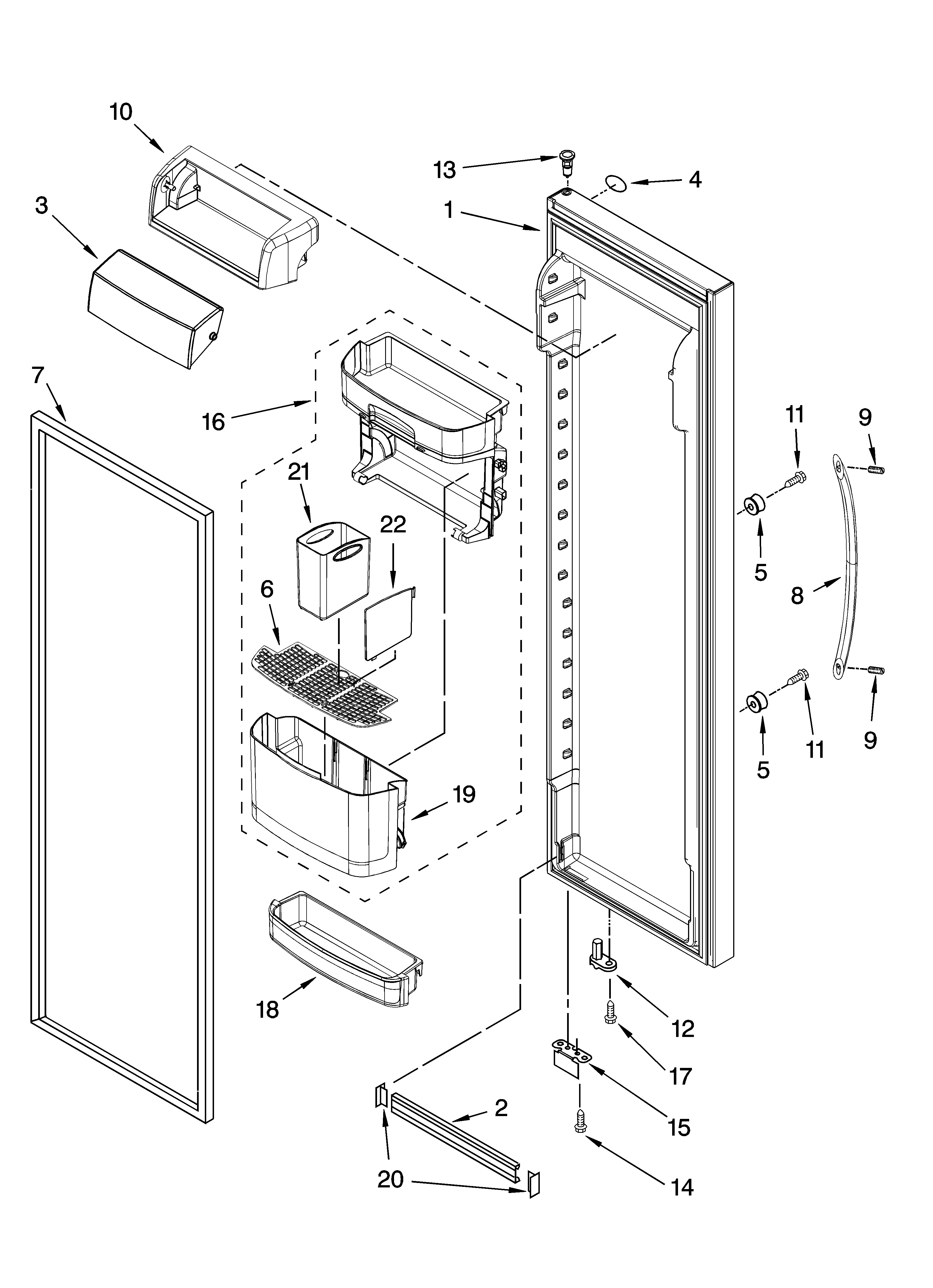 Kenmore Elite 10644432600 refrigerator door parts diagram