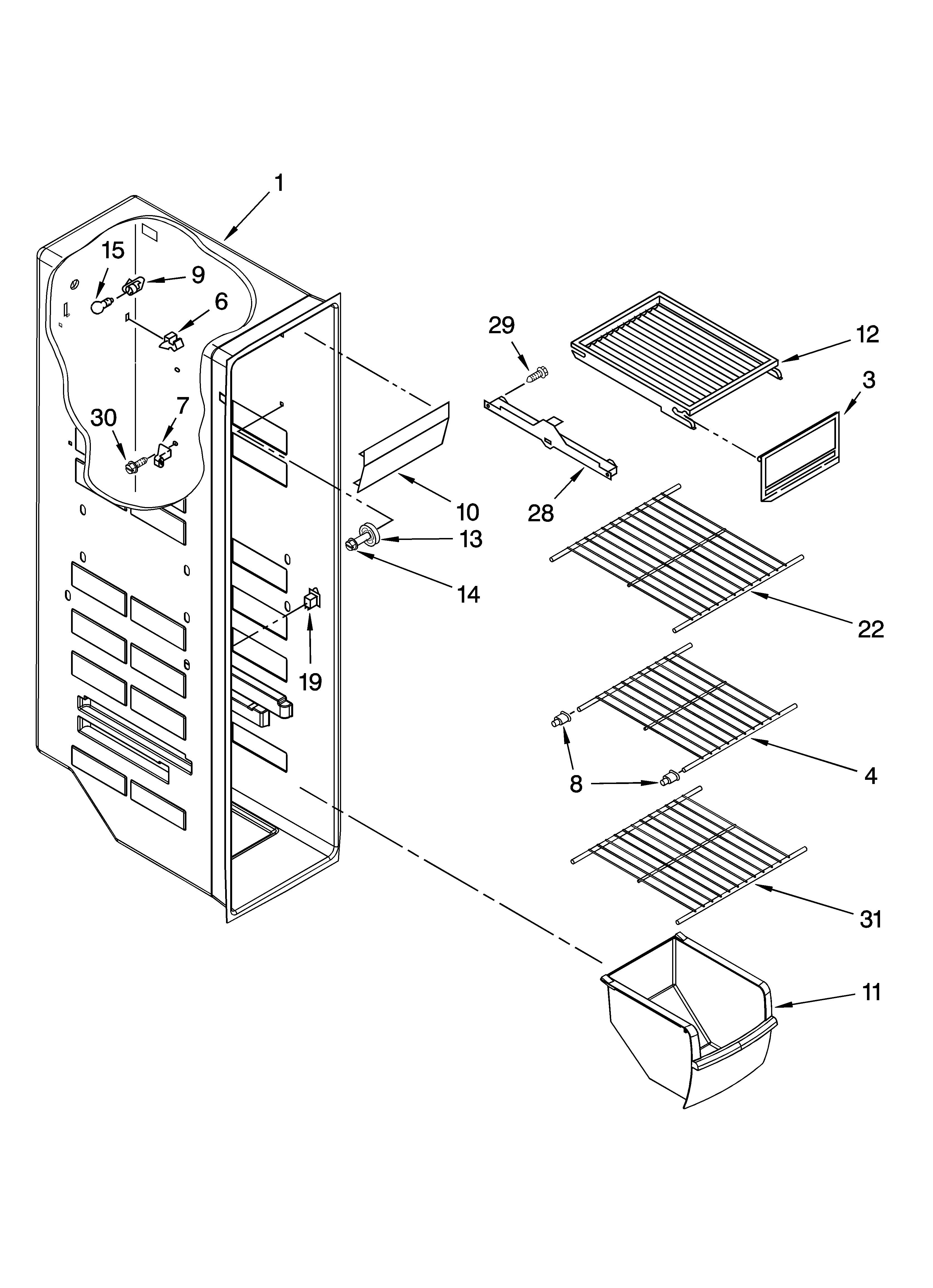Kenmore 10657342700 freezer liner parts diagram