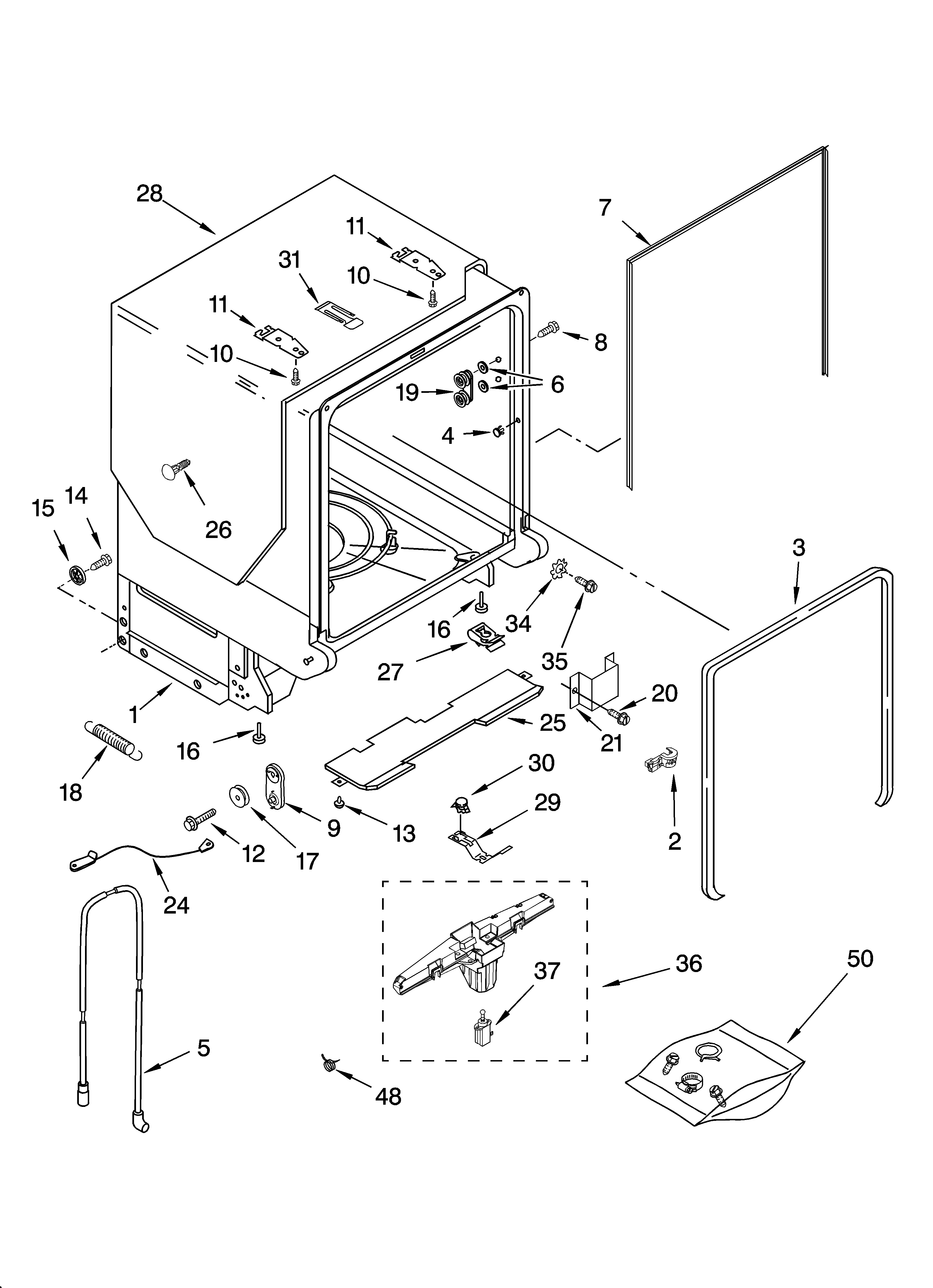 Kenmore Elite 66513863K602 tub and frame parts diagram