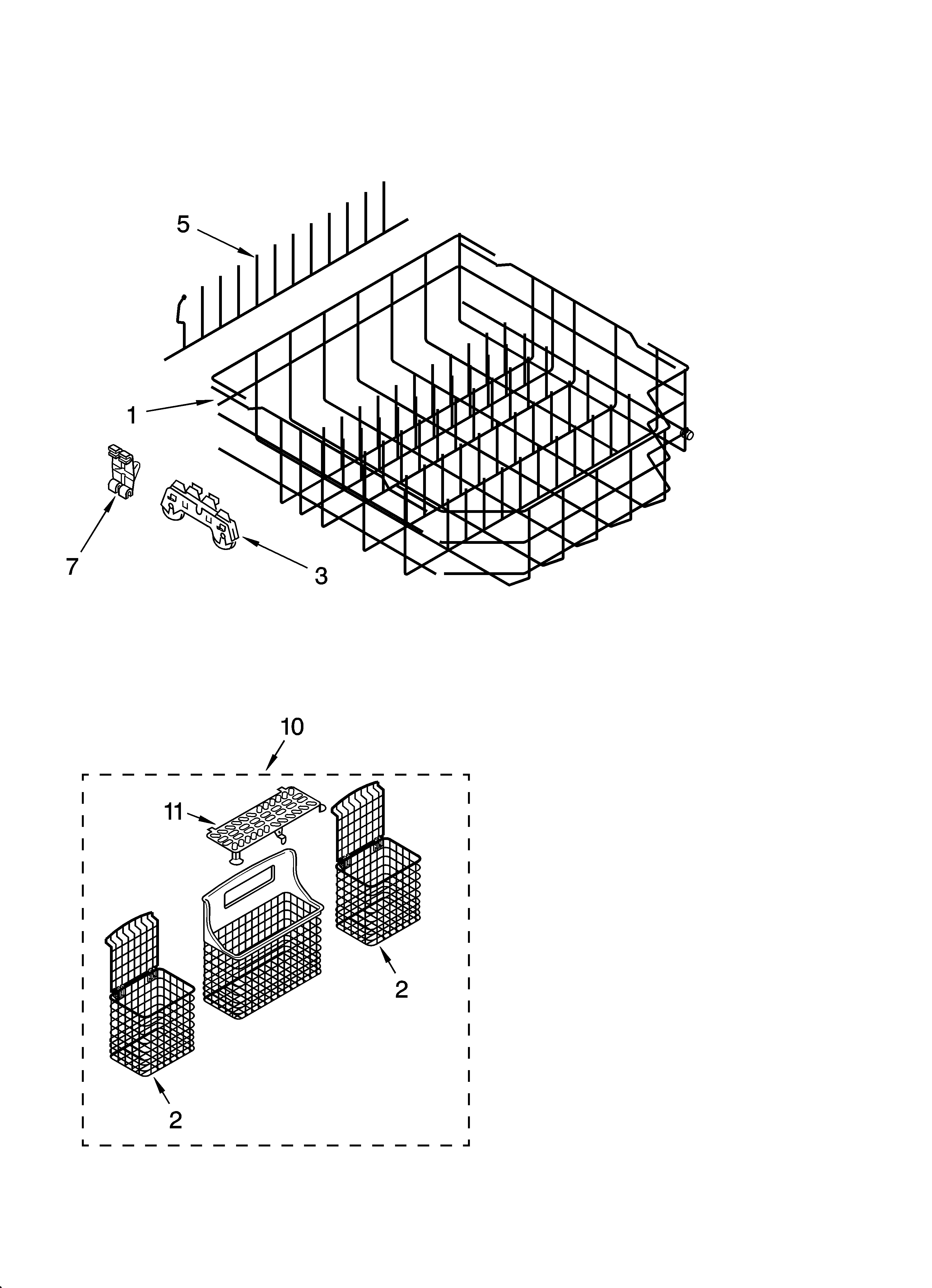 Kenmore Elite 66513863K602 lower rack parts, optional parts (not included) diagram