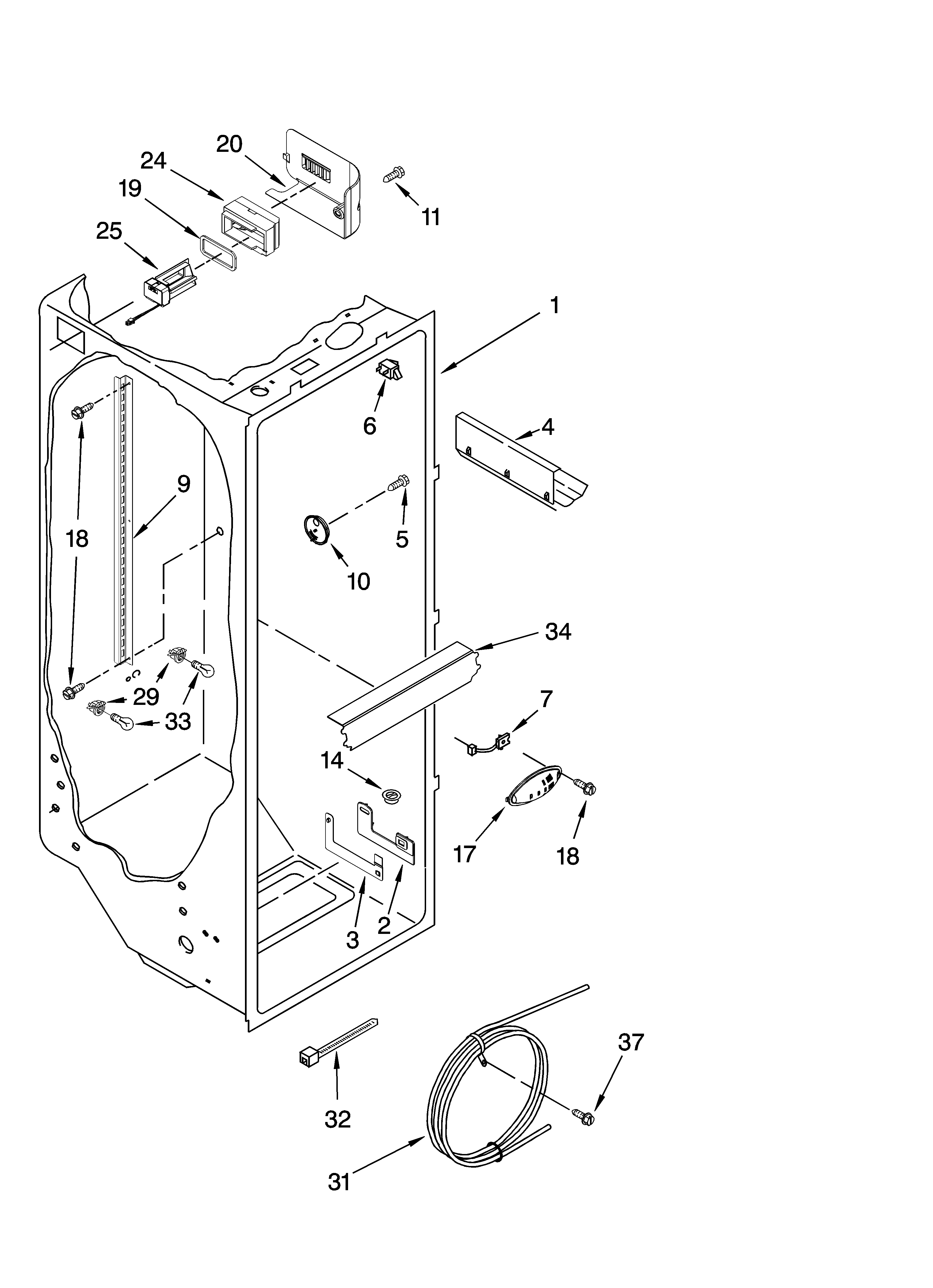 Kenmore Elite 10644023601 refrigerator liner parts diagram