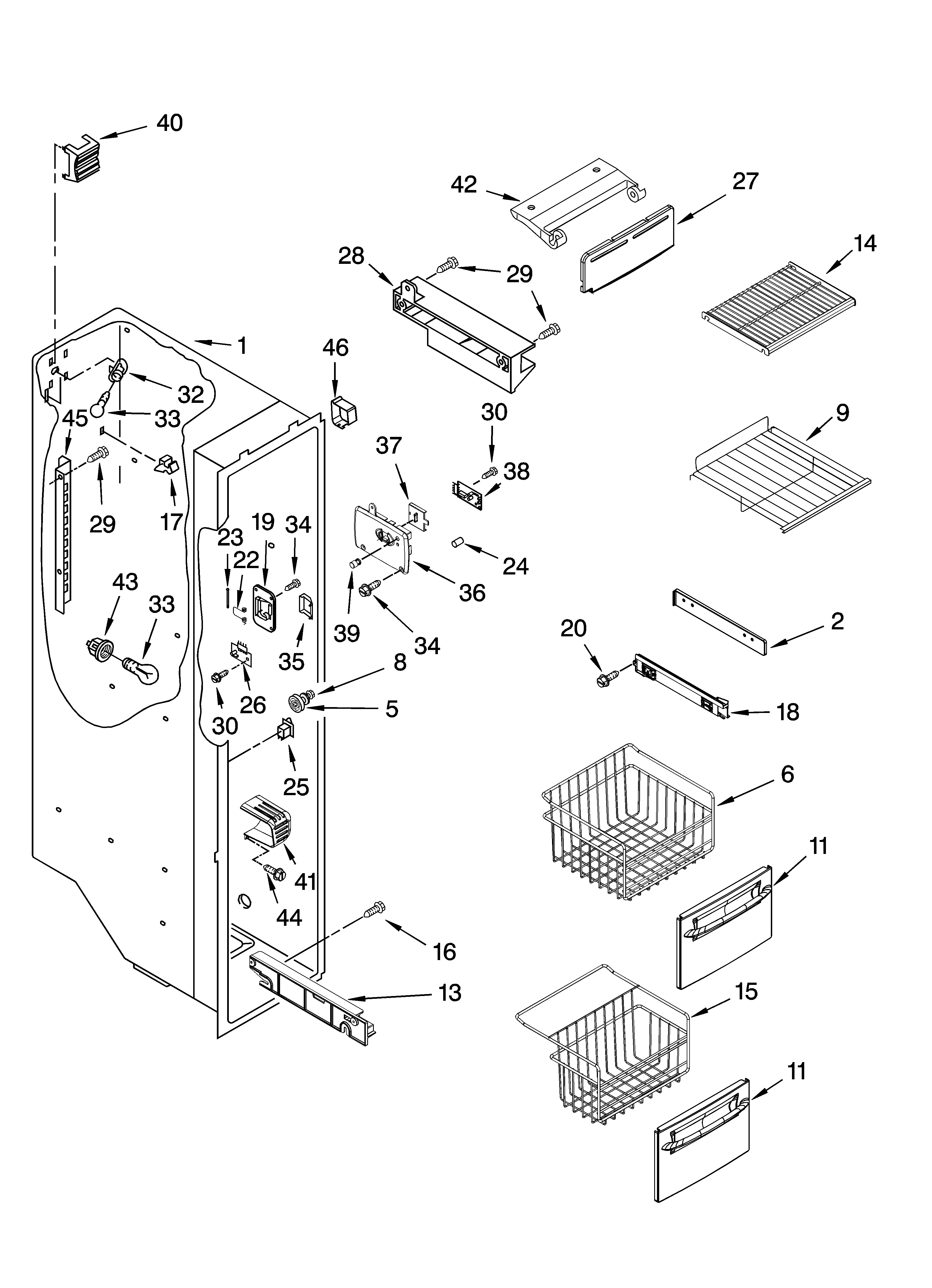 Kenmore Elite 10644023601 freezer liner parts diagram