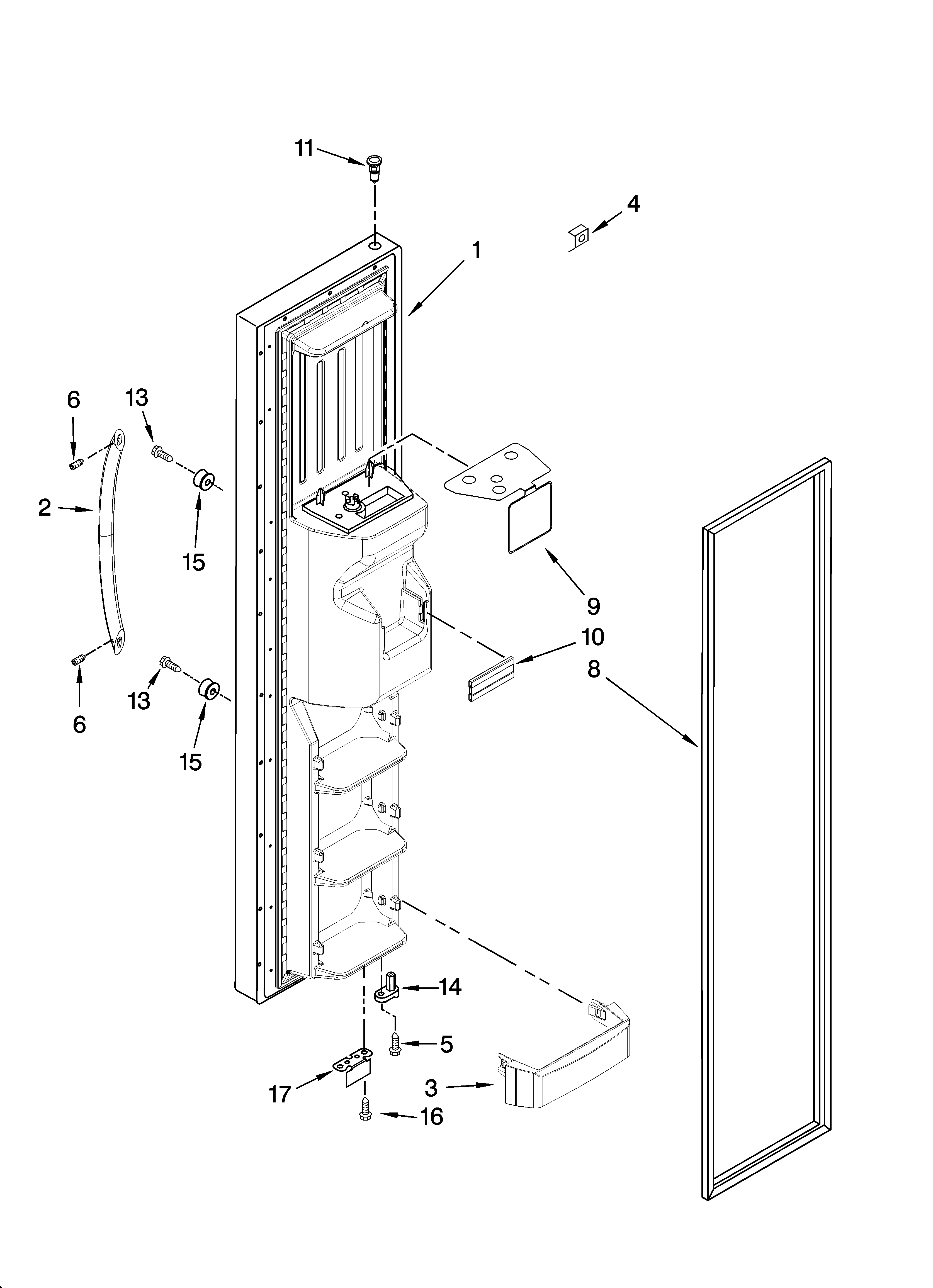 Kenmore Elite 10644023601 freezer door parts diagram