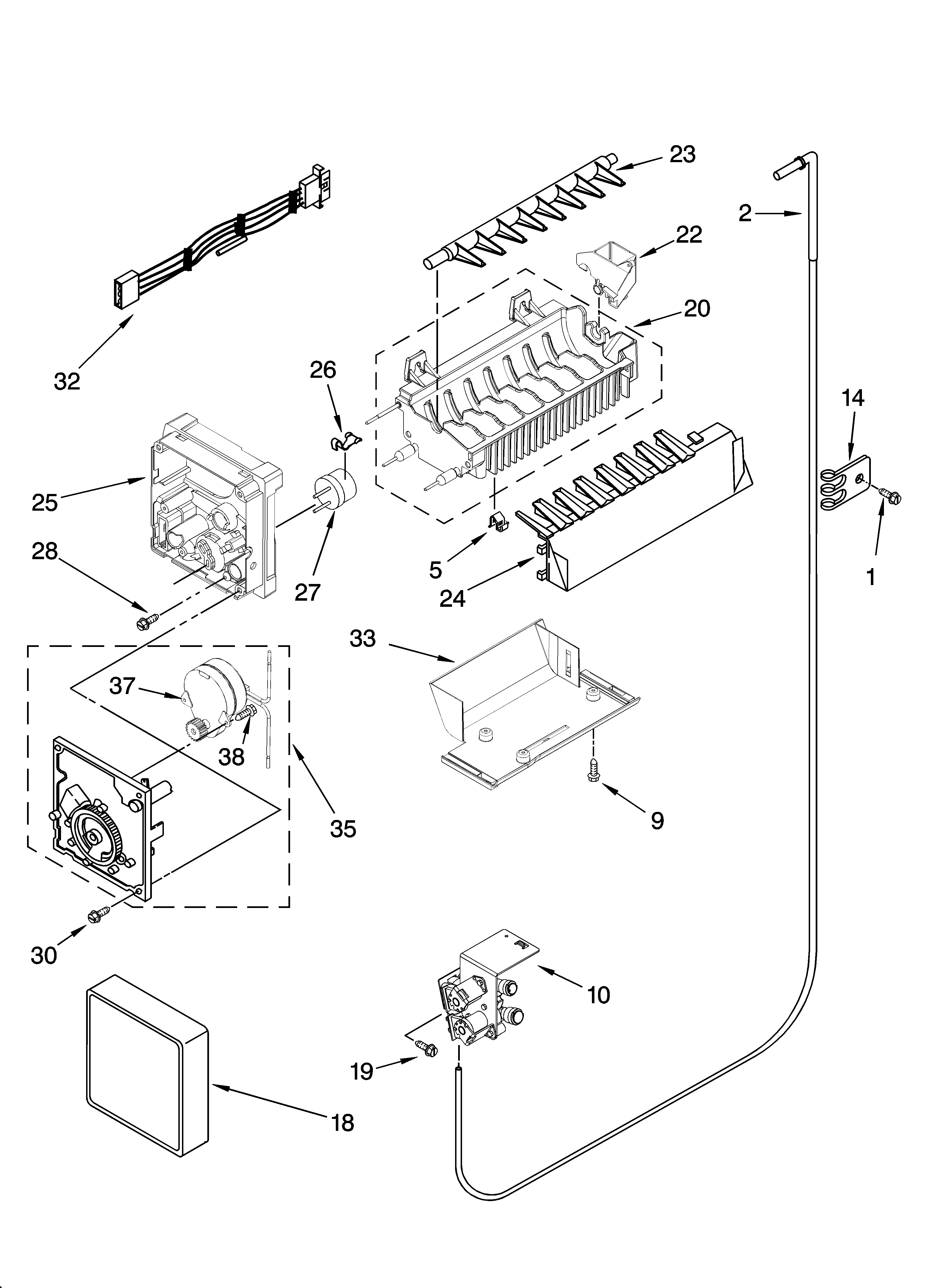 Kenmore Elite 10644023601 icemaker parts, optional parts (not included) diagram