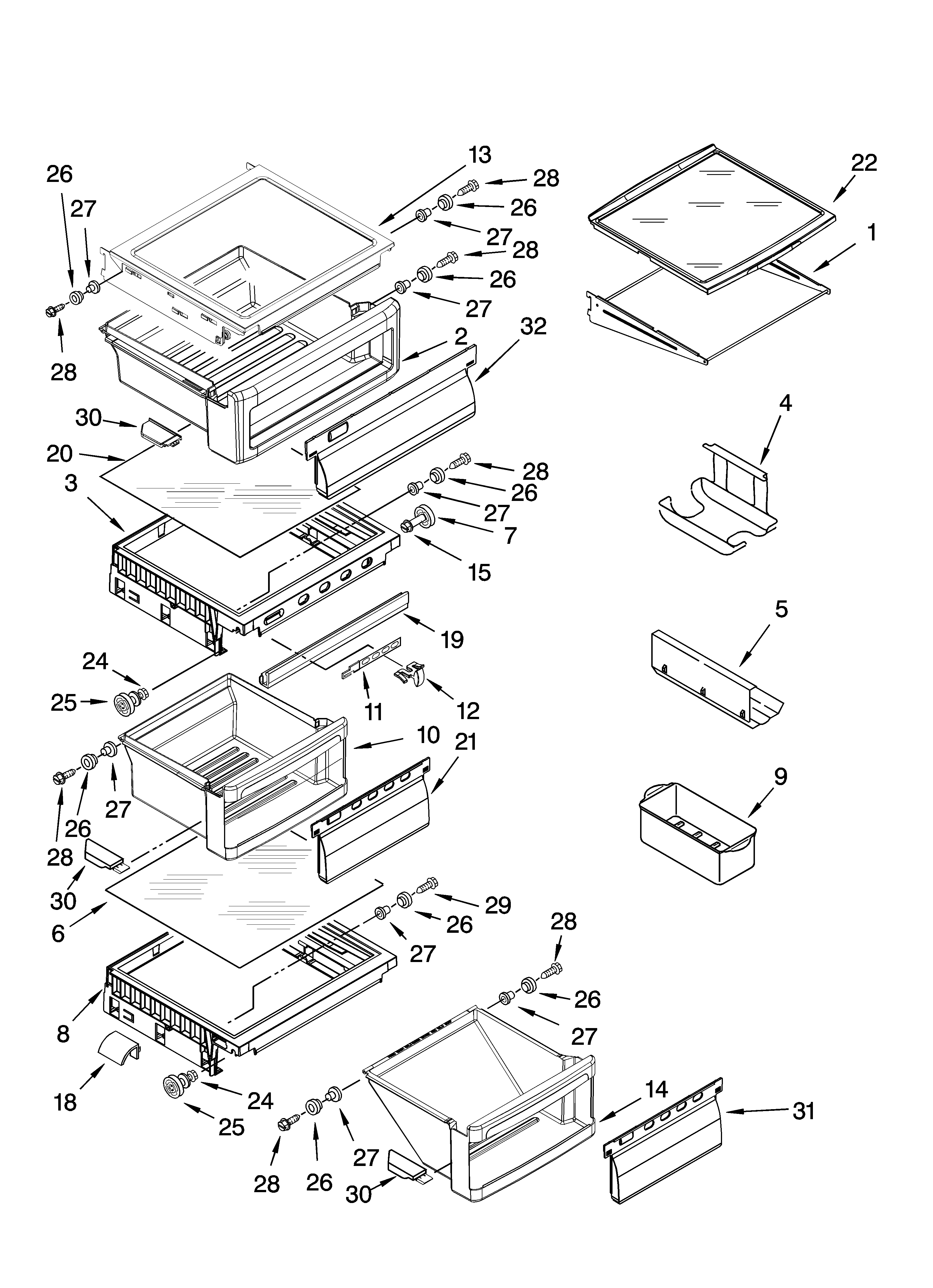 Kenmore Elite 10657704700 refrigerator shelf parts diagram