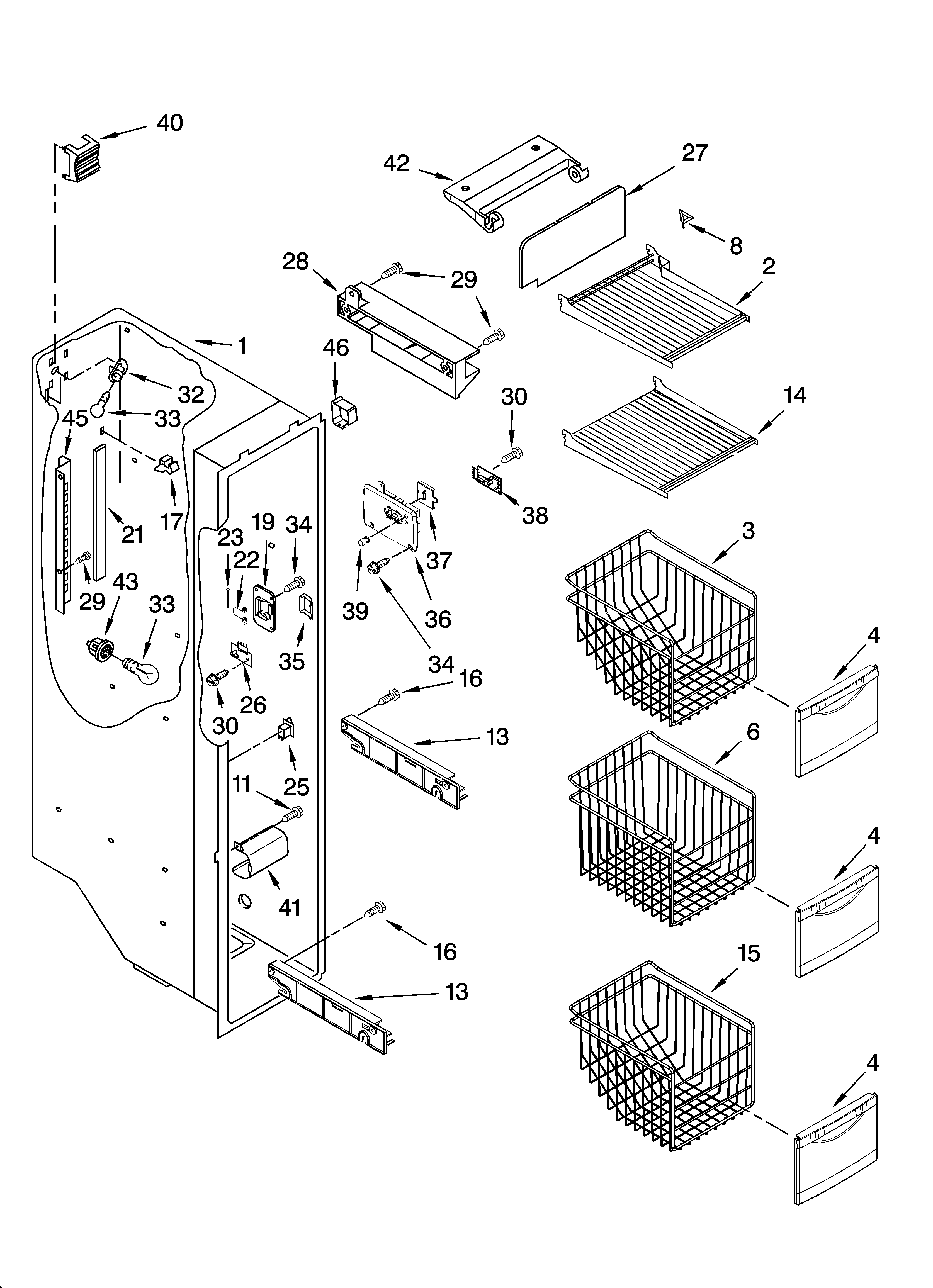 Kenmore Elite 10657704700 freezer liner parts diagram