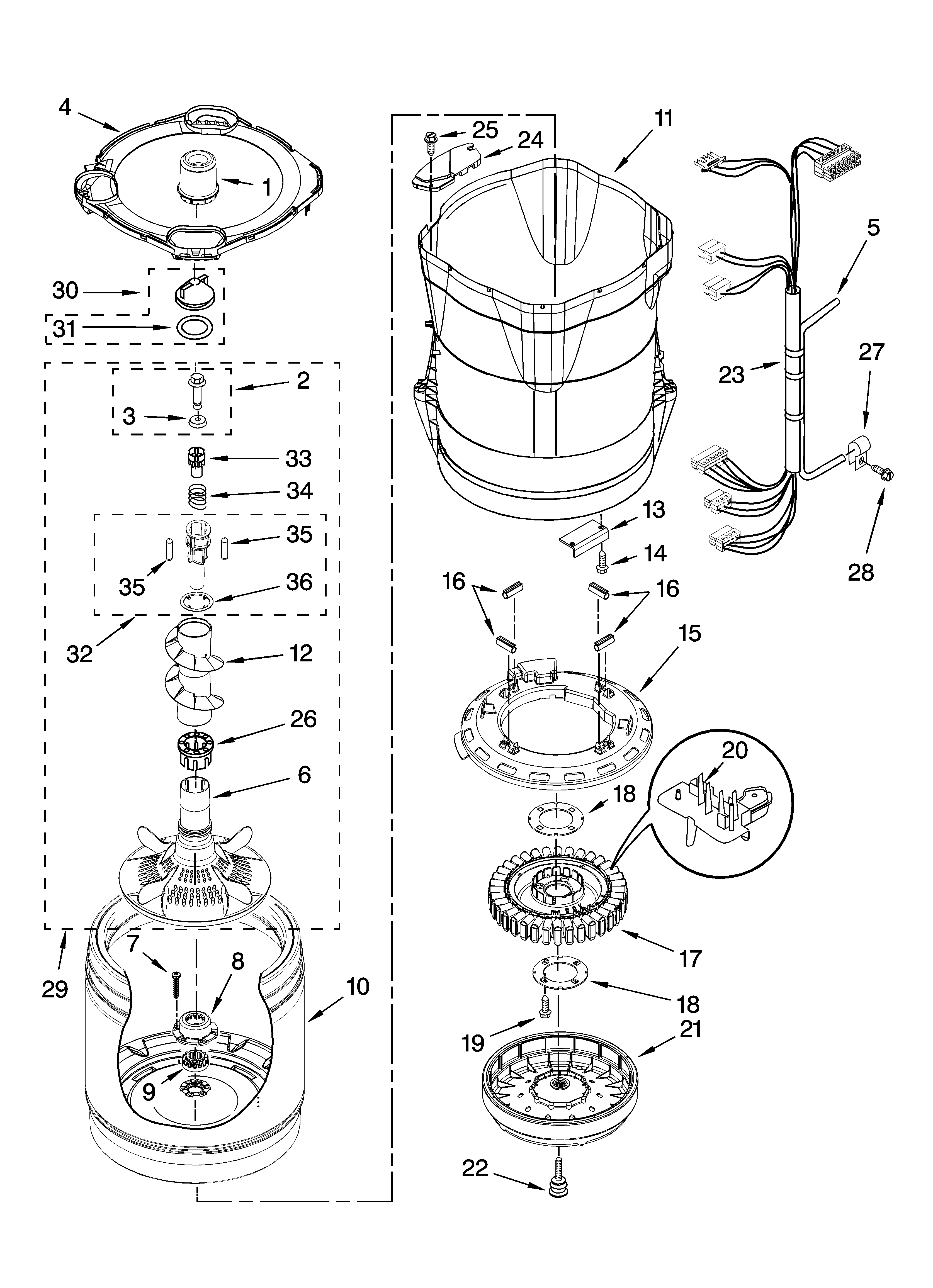 Kenmore Elite 11027032603 motor, basket and tub parts diagram