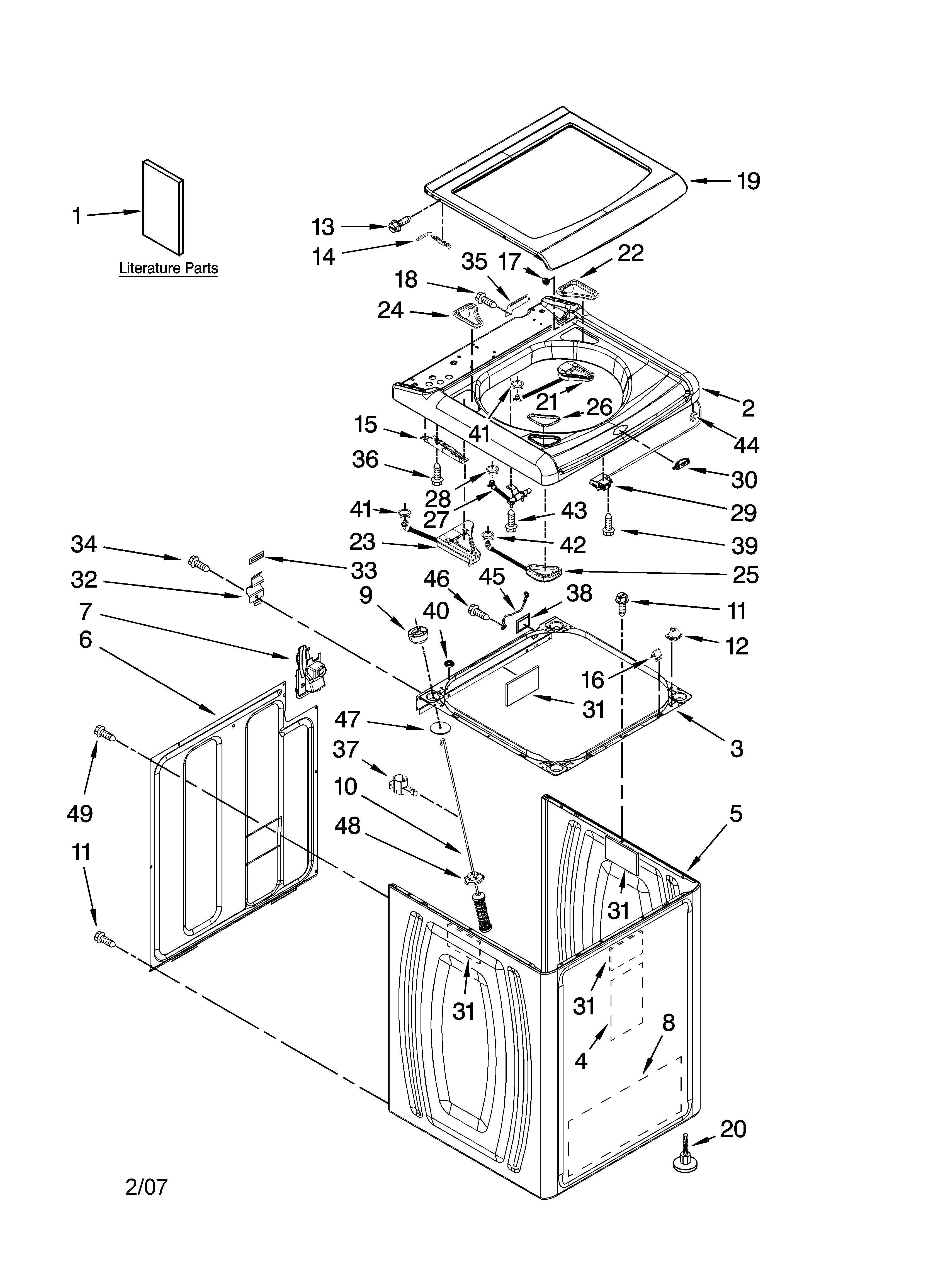 Kenmore Elite 11027086603 top and cabinet parts diagram