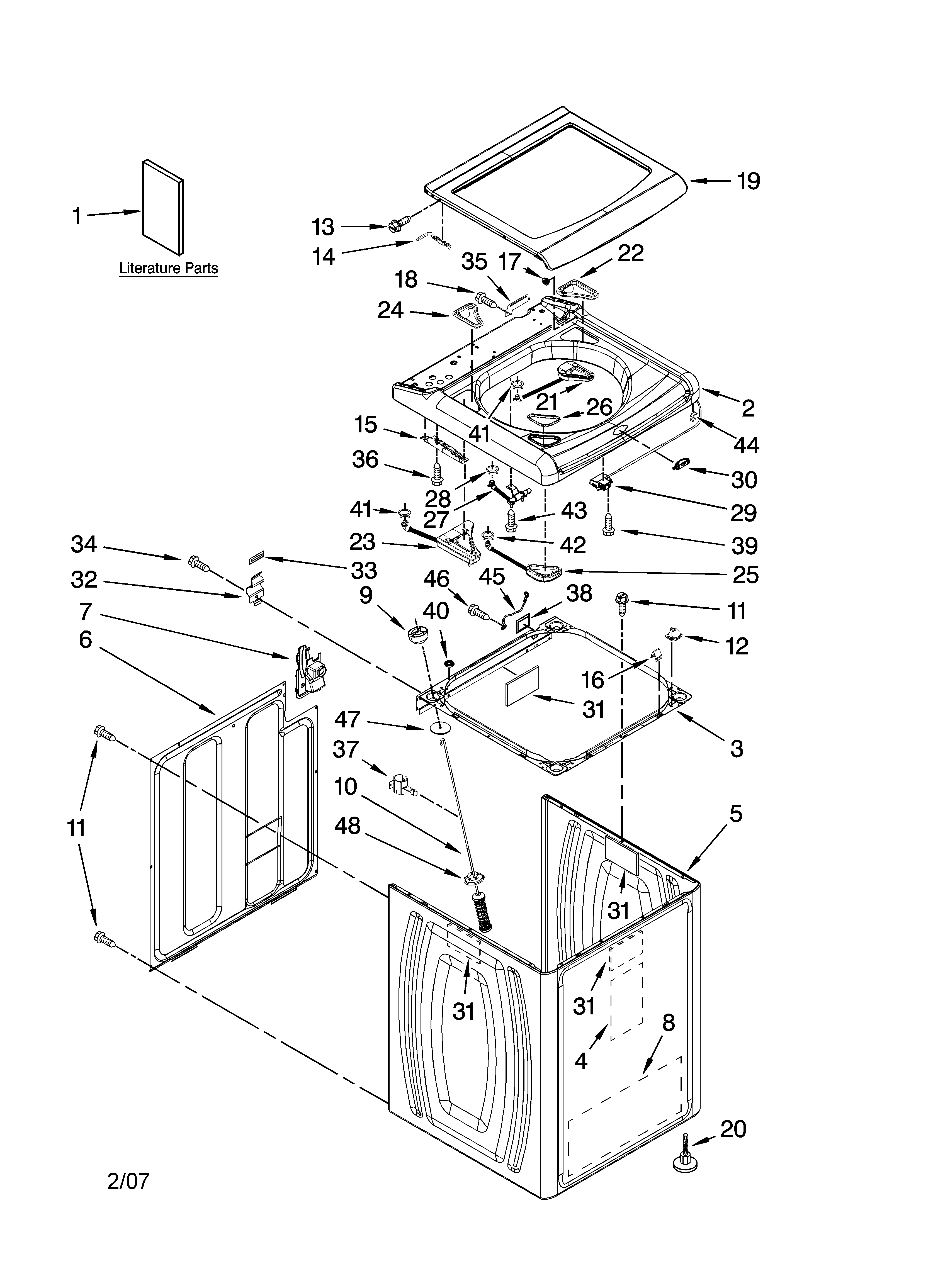 Kenmore Elite 11027087604 top and cabinet parts diagram