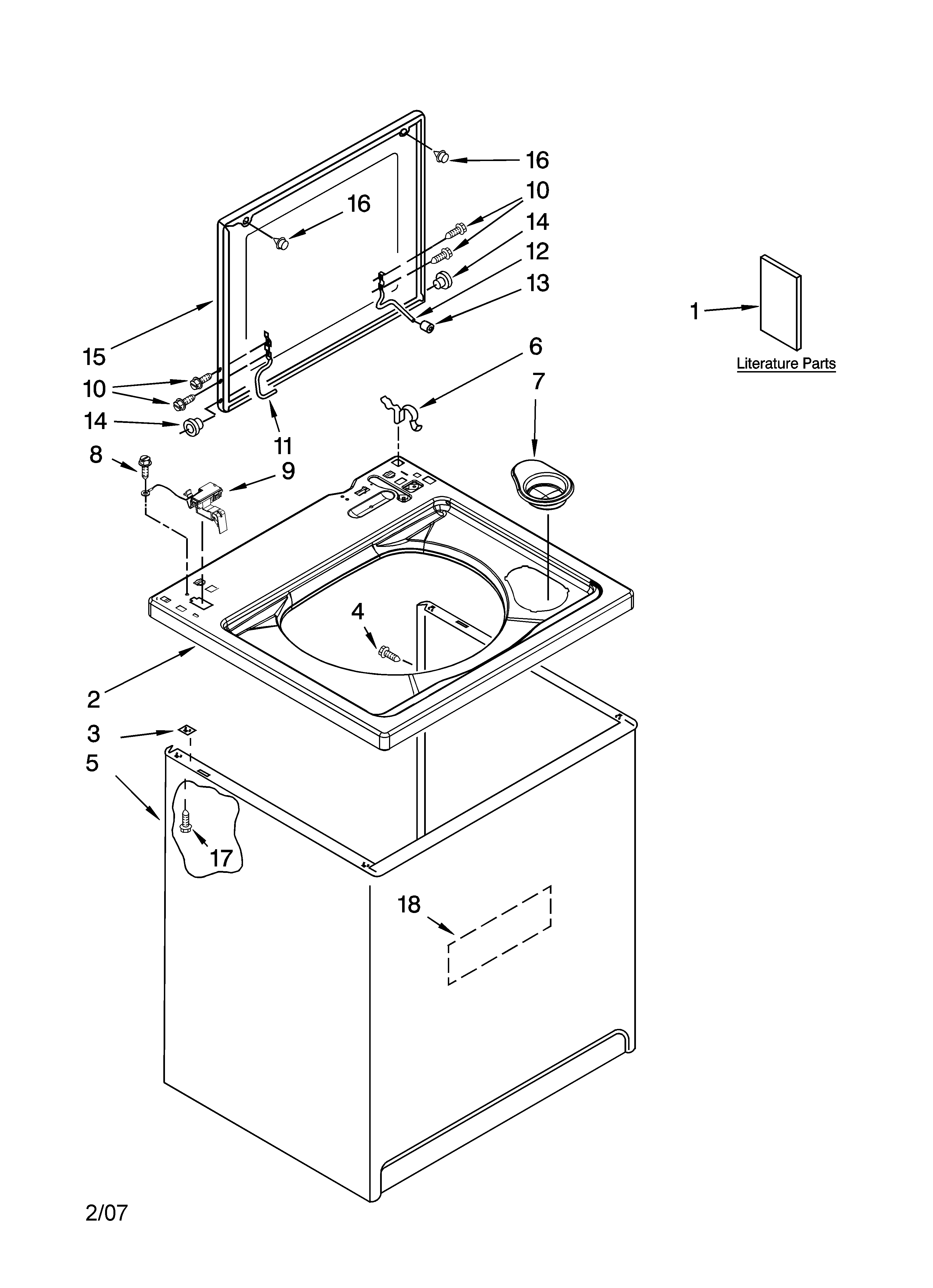 Kenmore 11027761700 top and cabinet parts diagram