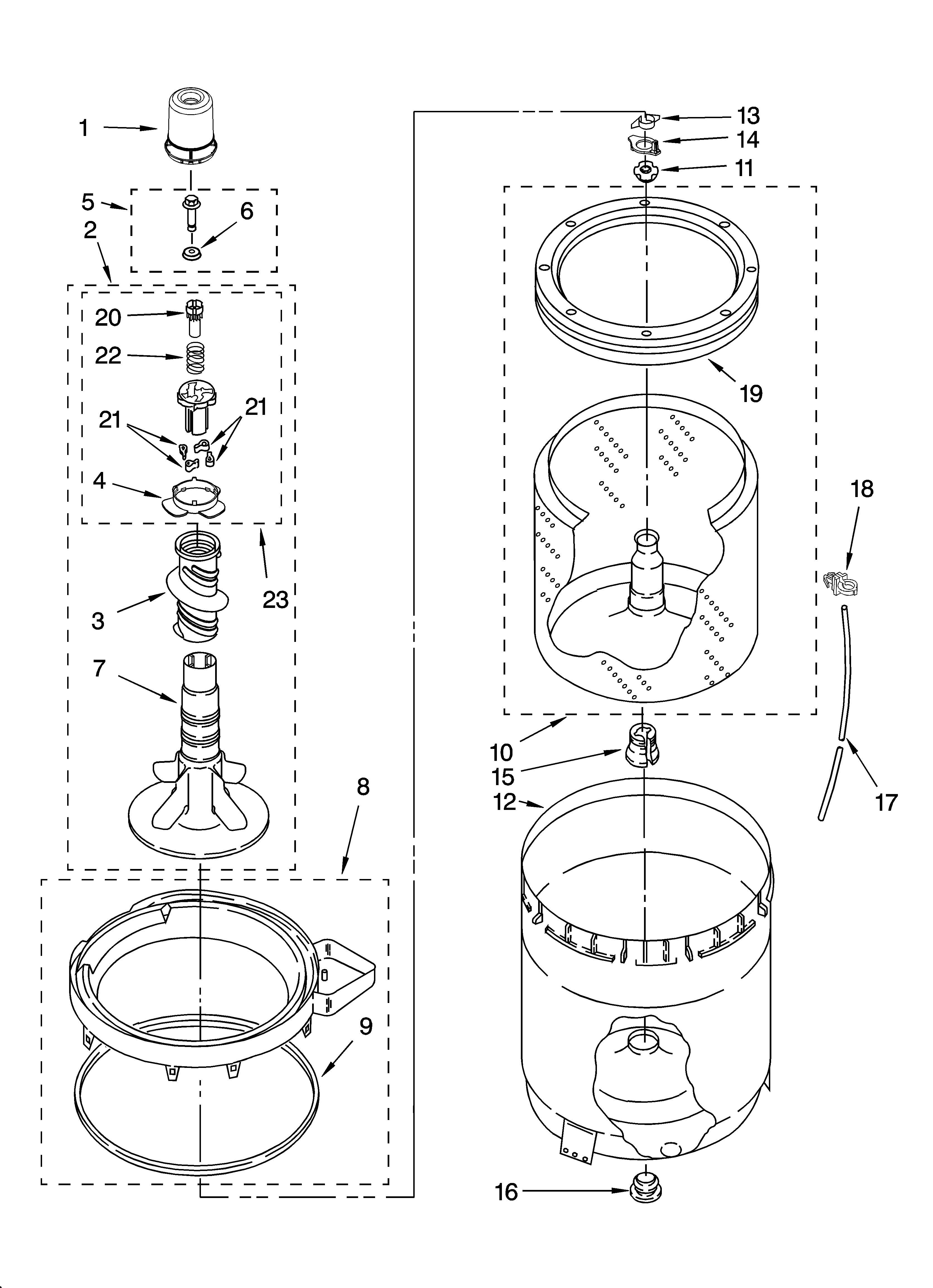 Kenmore 11027782700 agitator, basket and tub parts diagram