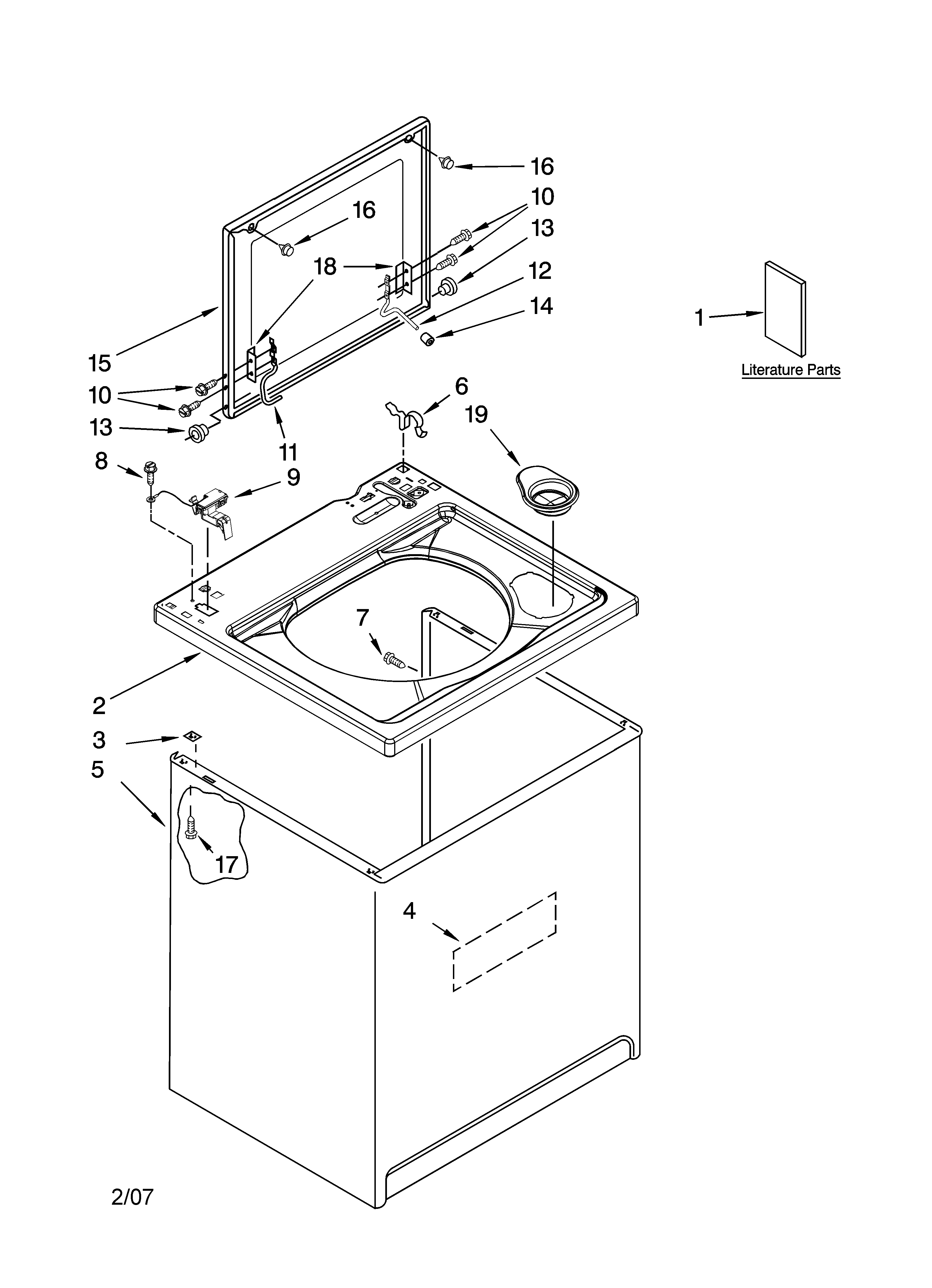 Kenmore 11027841600 top and cabinet parts diagram
