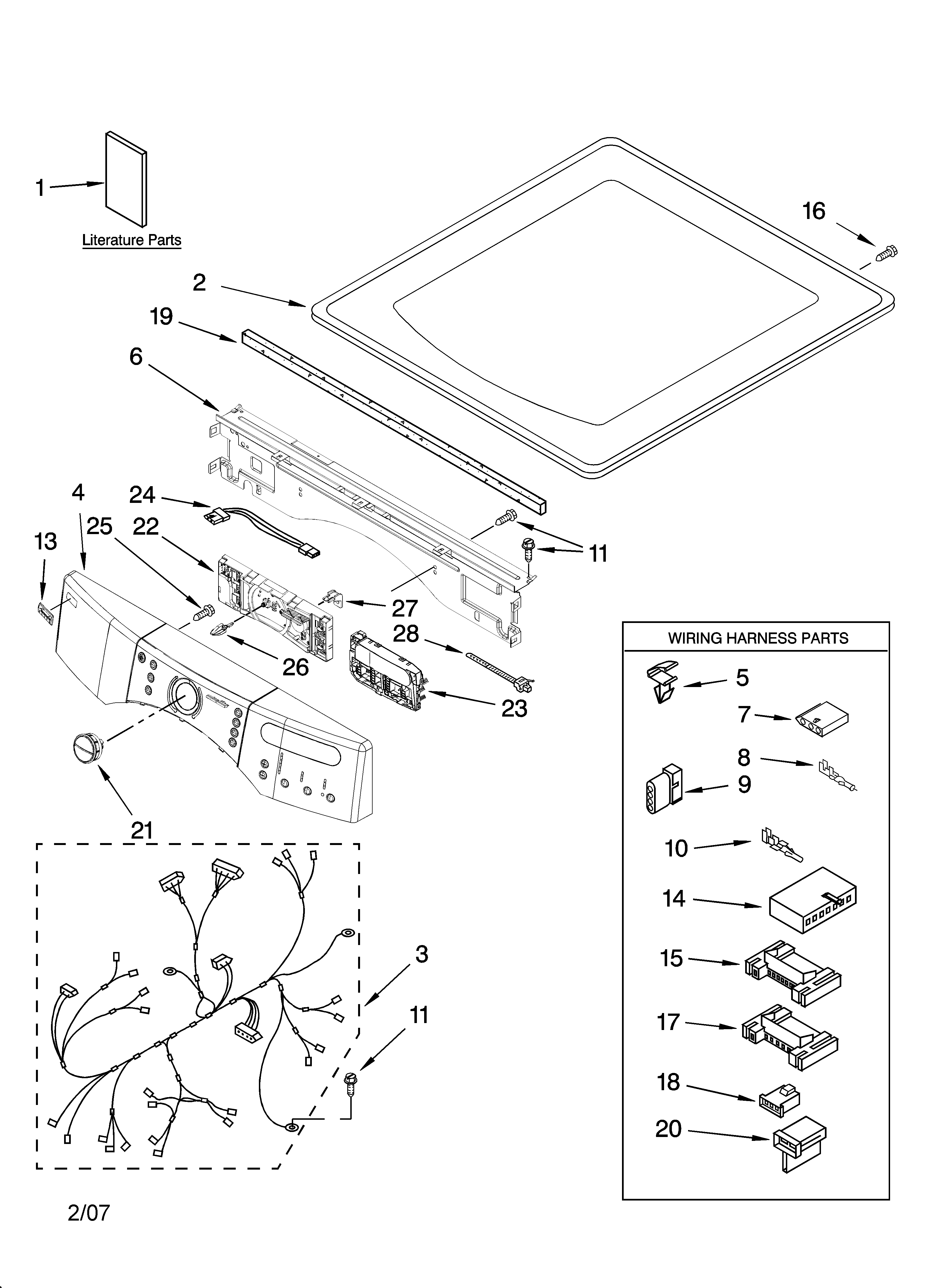 Kenmore Elite 11097892601 top and console parts diagram