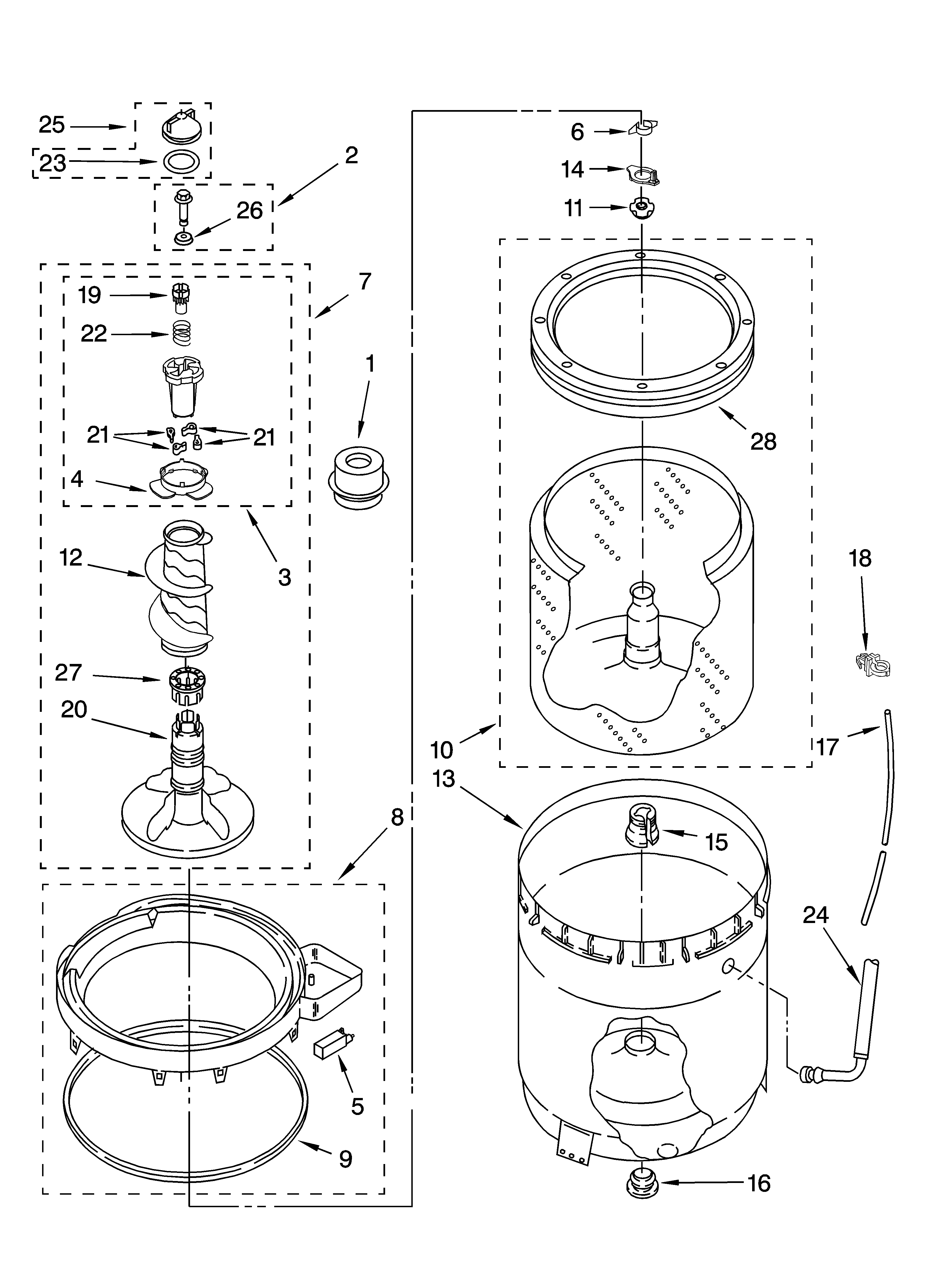 Kenmore 11027831600 agitator, basket and tub parts diagram