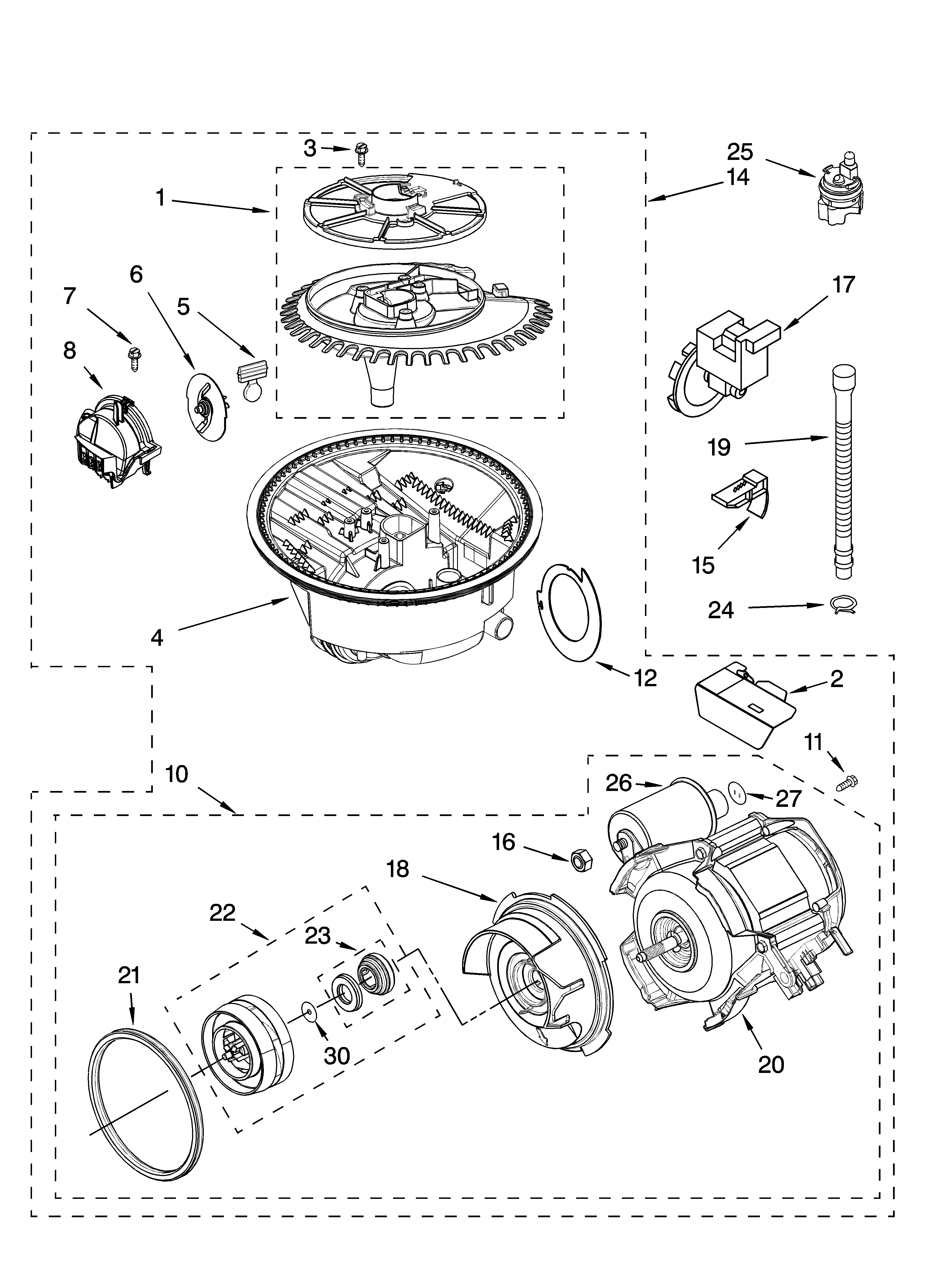 Kenmore 66513683K601 pump and motor parts diagram