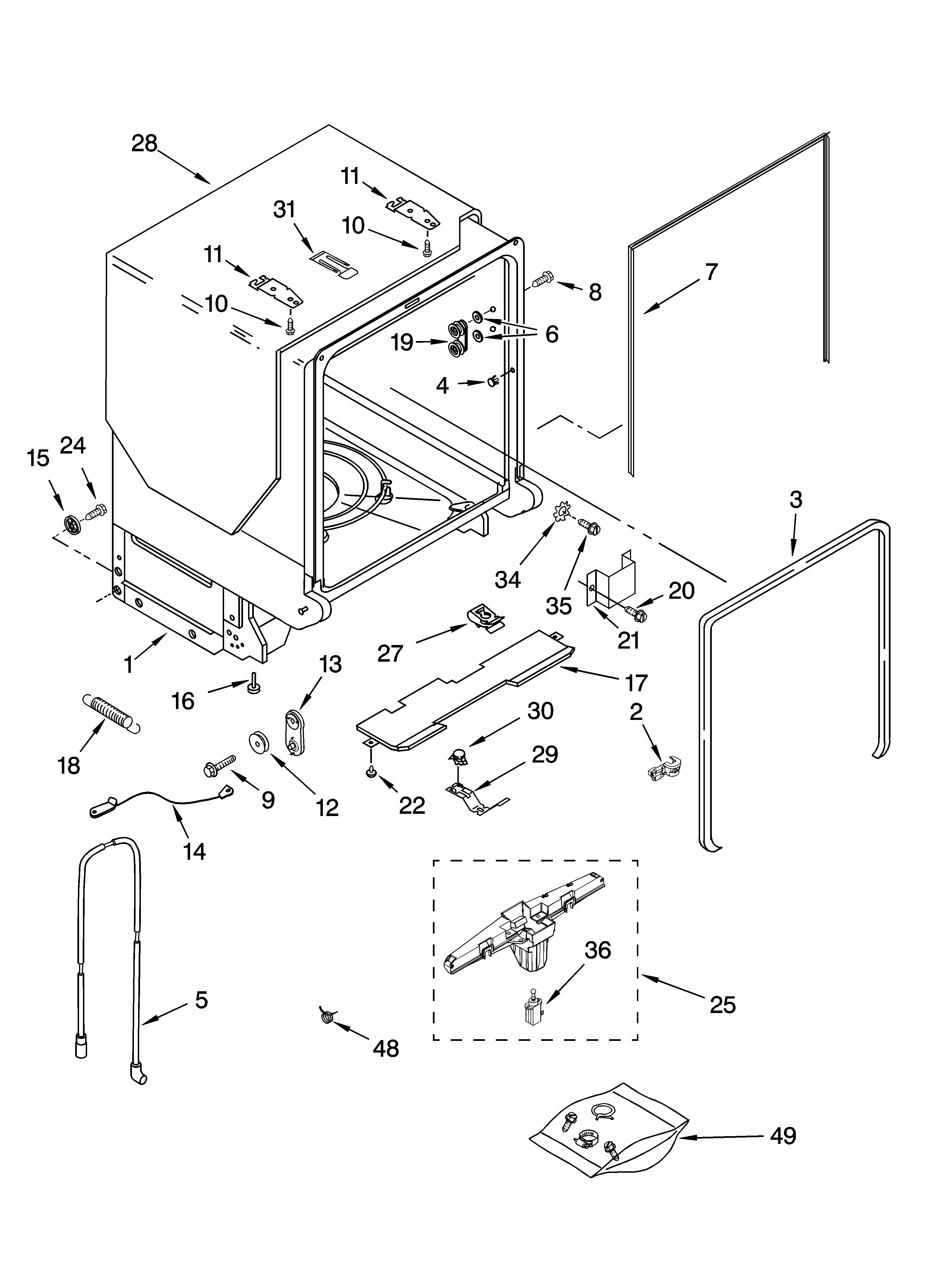Kenmore Elite 66576972K602 tub and frame parts diagram