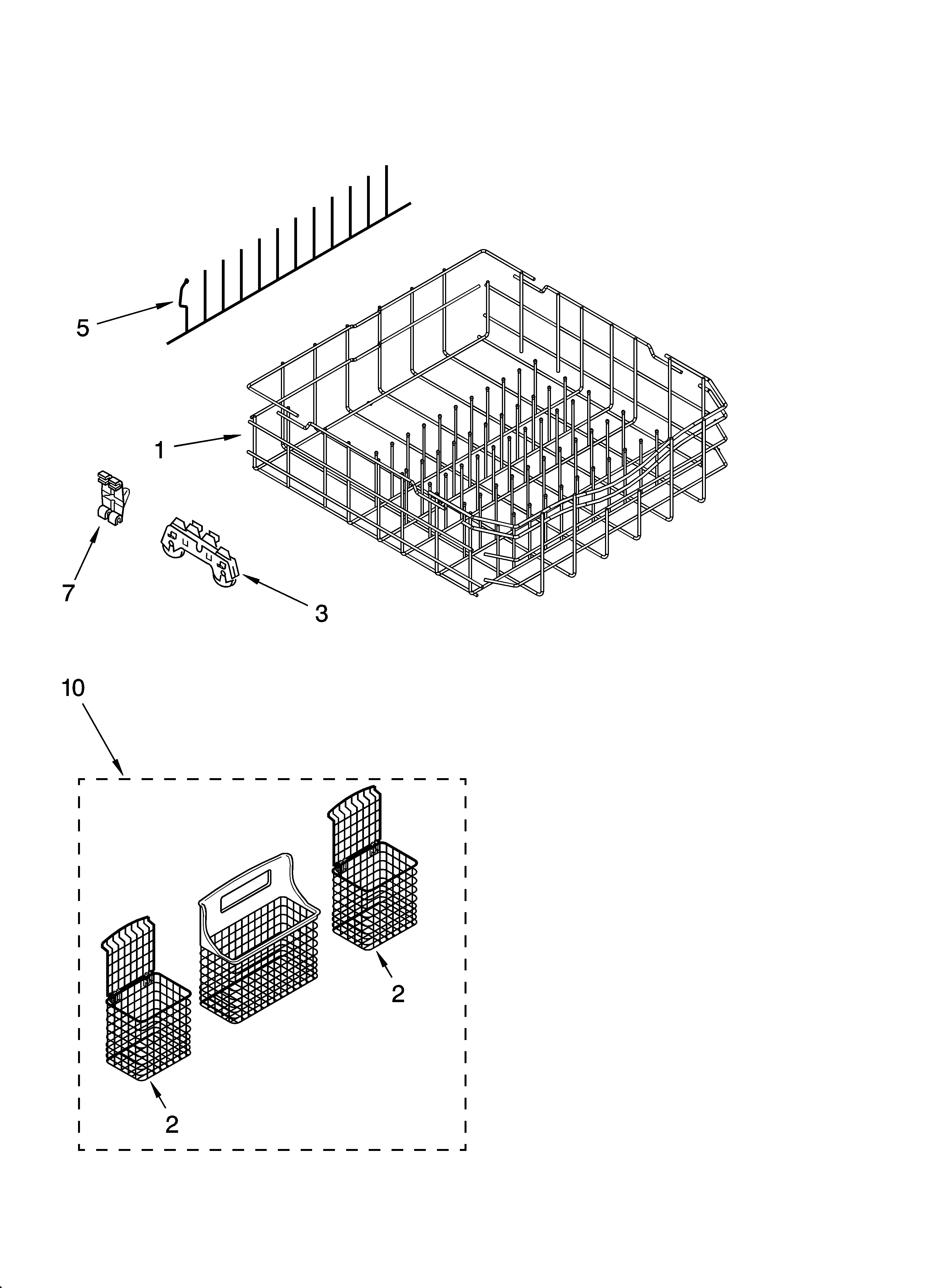 Kenmore Elite 66576972K602 lower rack parts, optional parts (not included) diagram