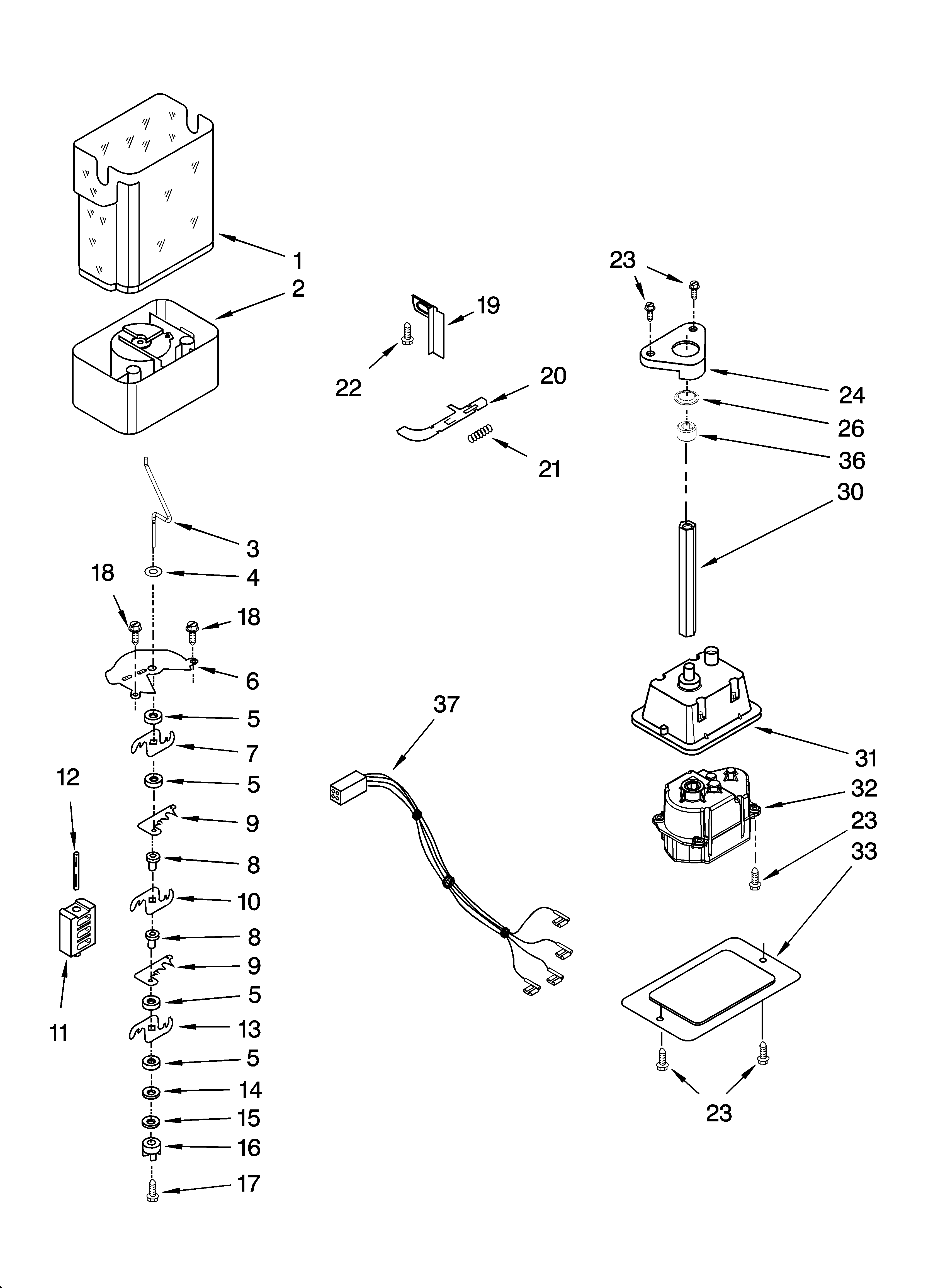 Kenmore Elite 10644424601 motor and ice container parts diagram