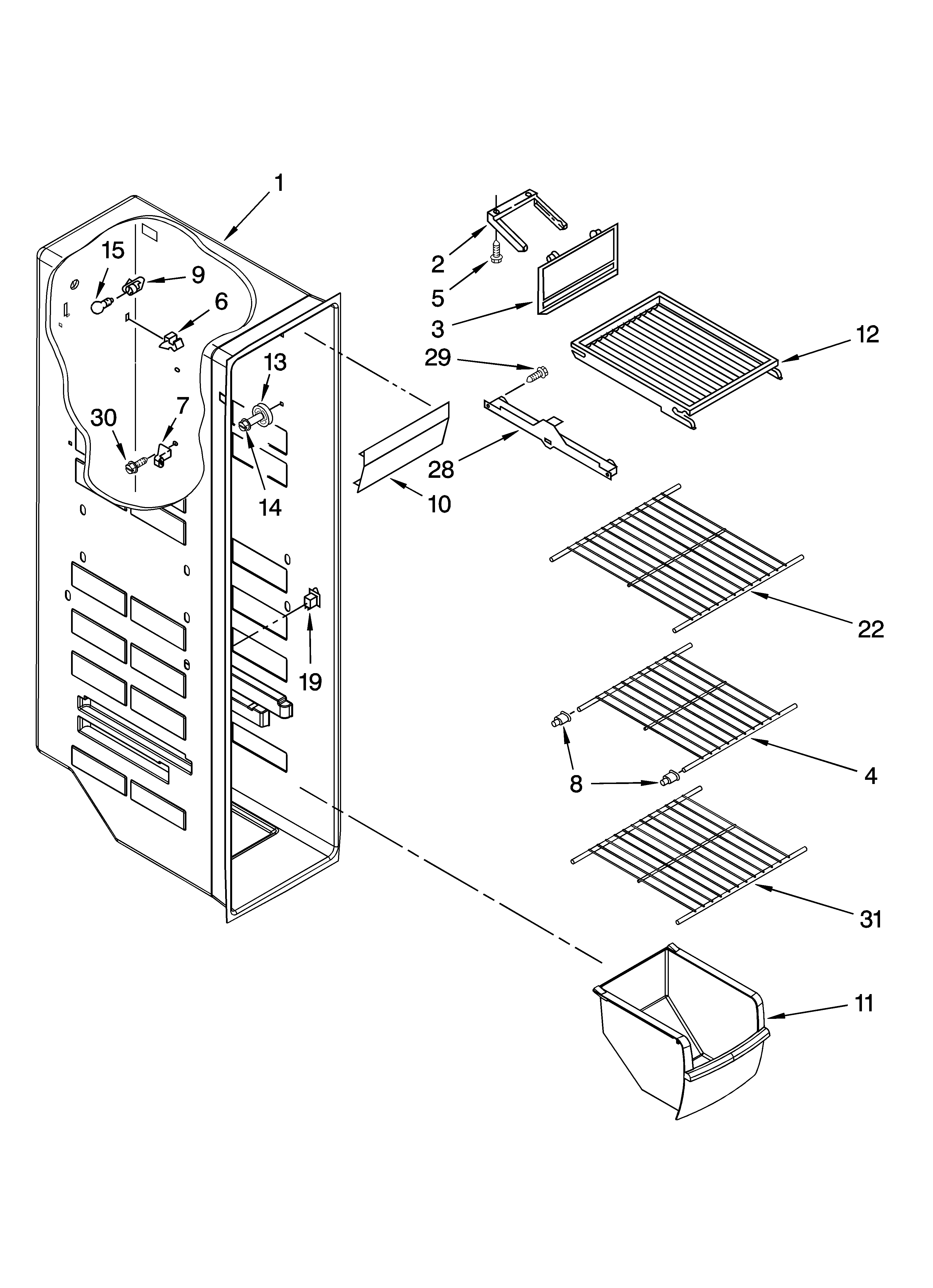 Kenmore 10657162700 freezer liner parts diagram