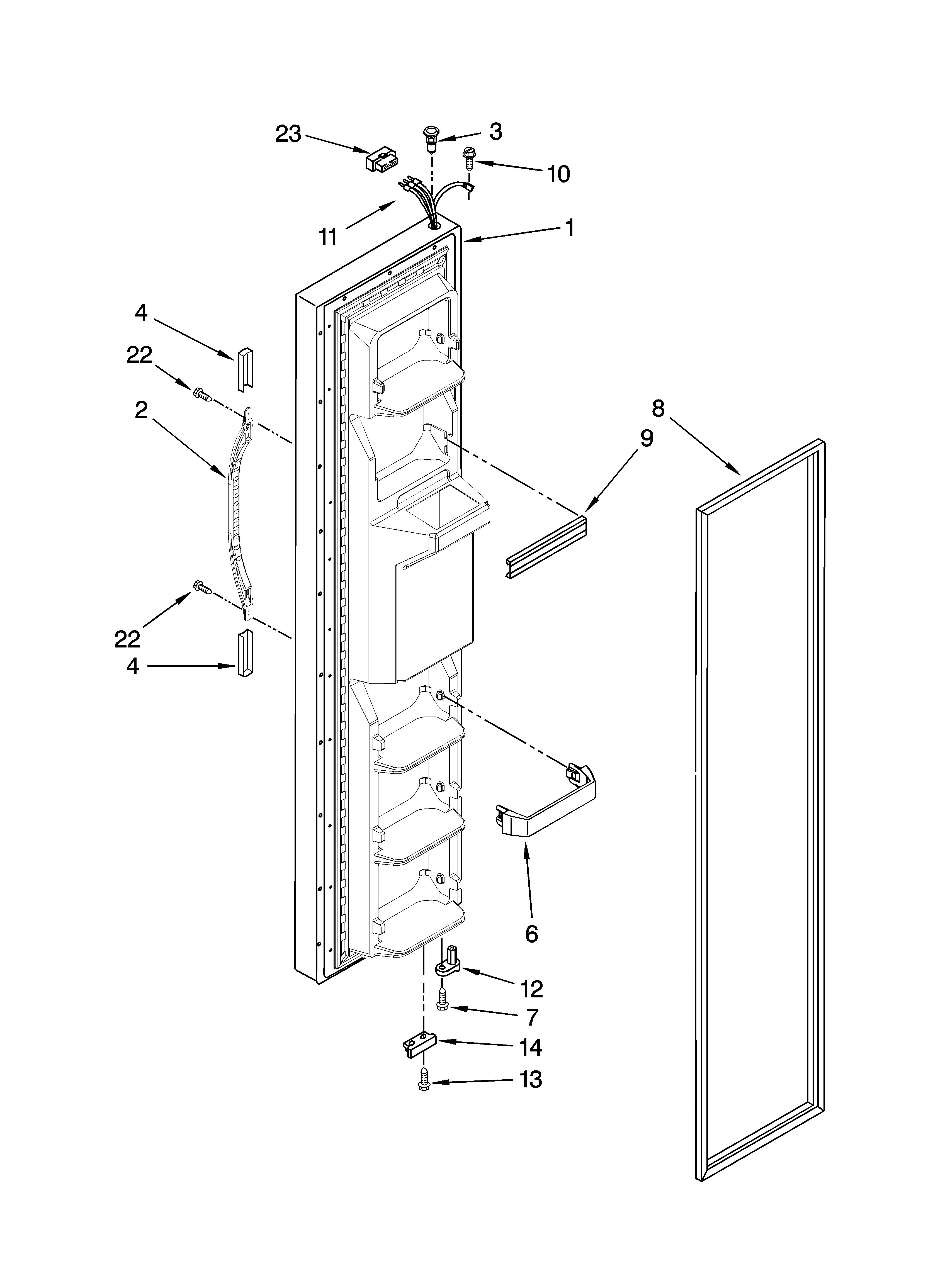 Kenmore 10657162700 freezer door parts diagram