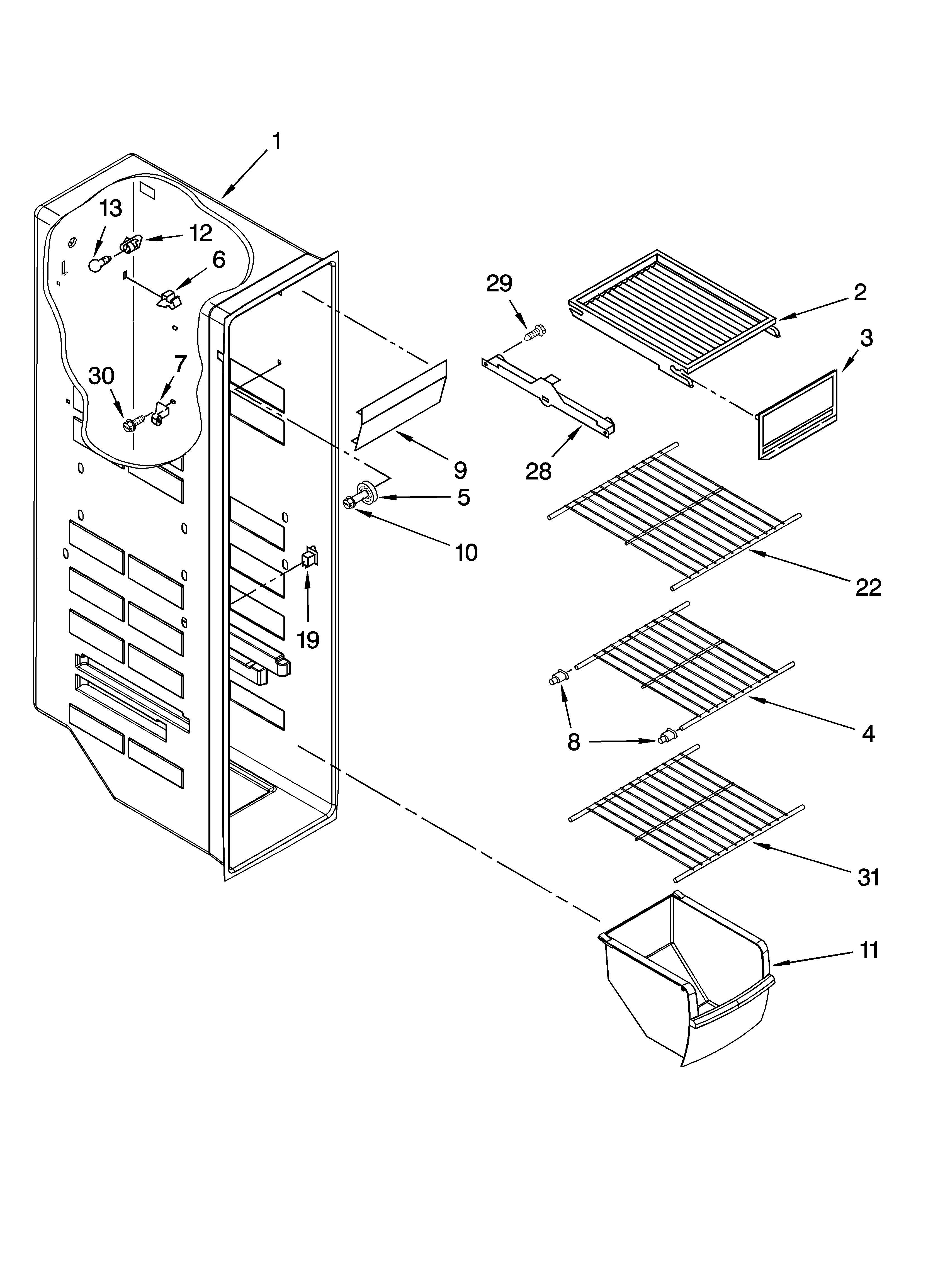 Kenmore 10657379700 freezer liner parts diagram