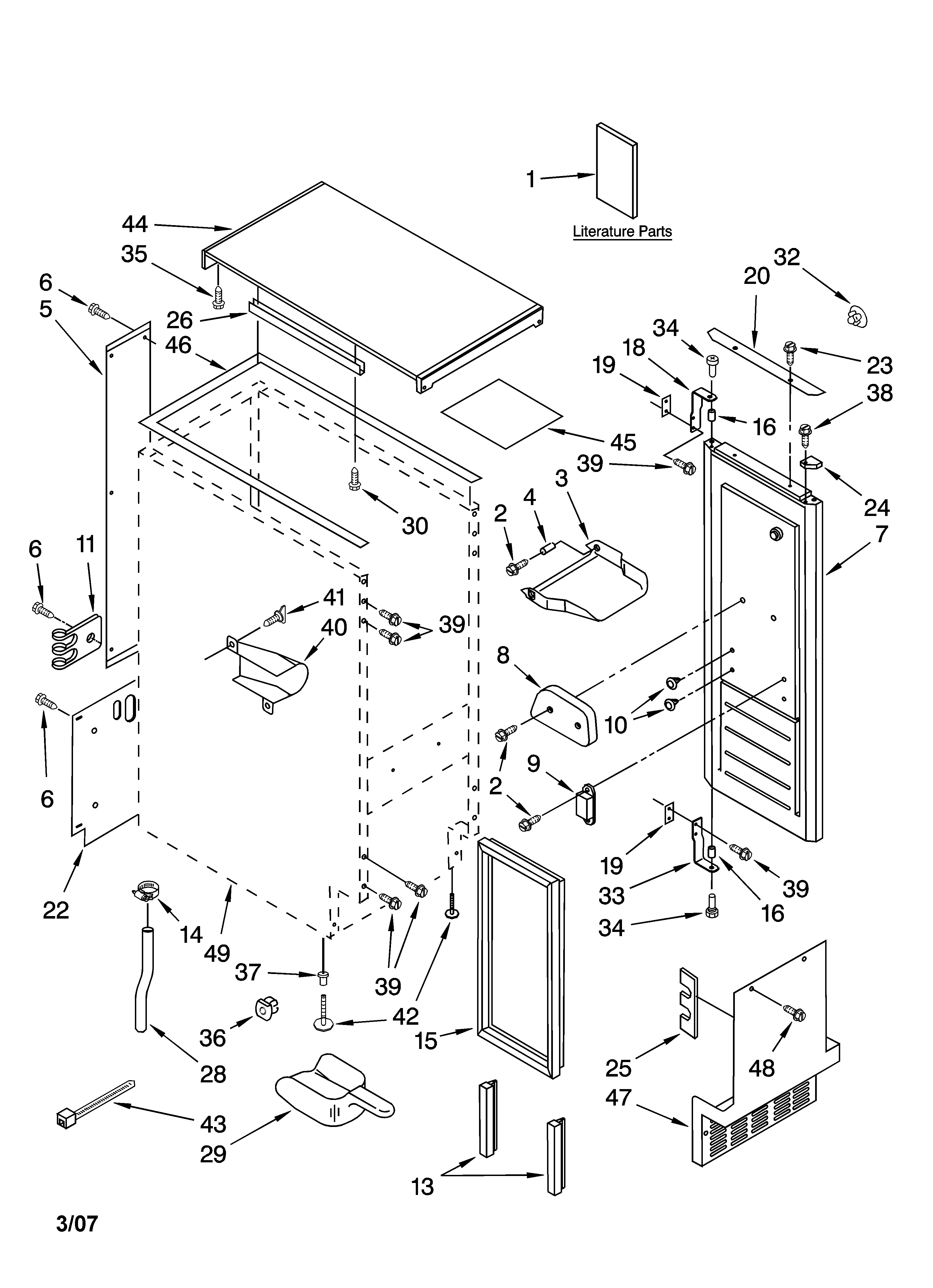 Kenmore 10689483700 cabinet liner and door parts diagram