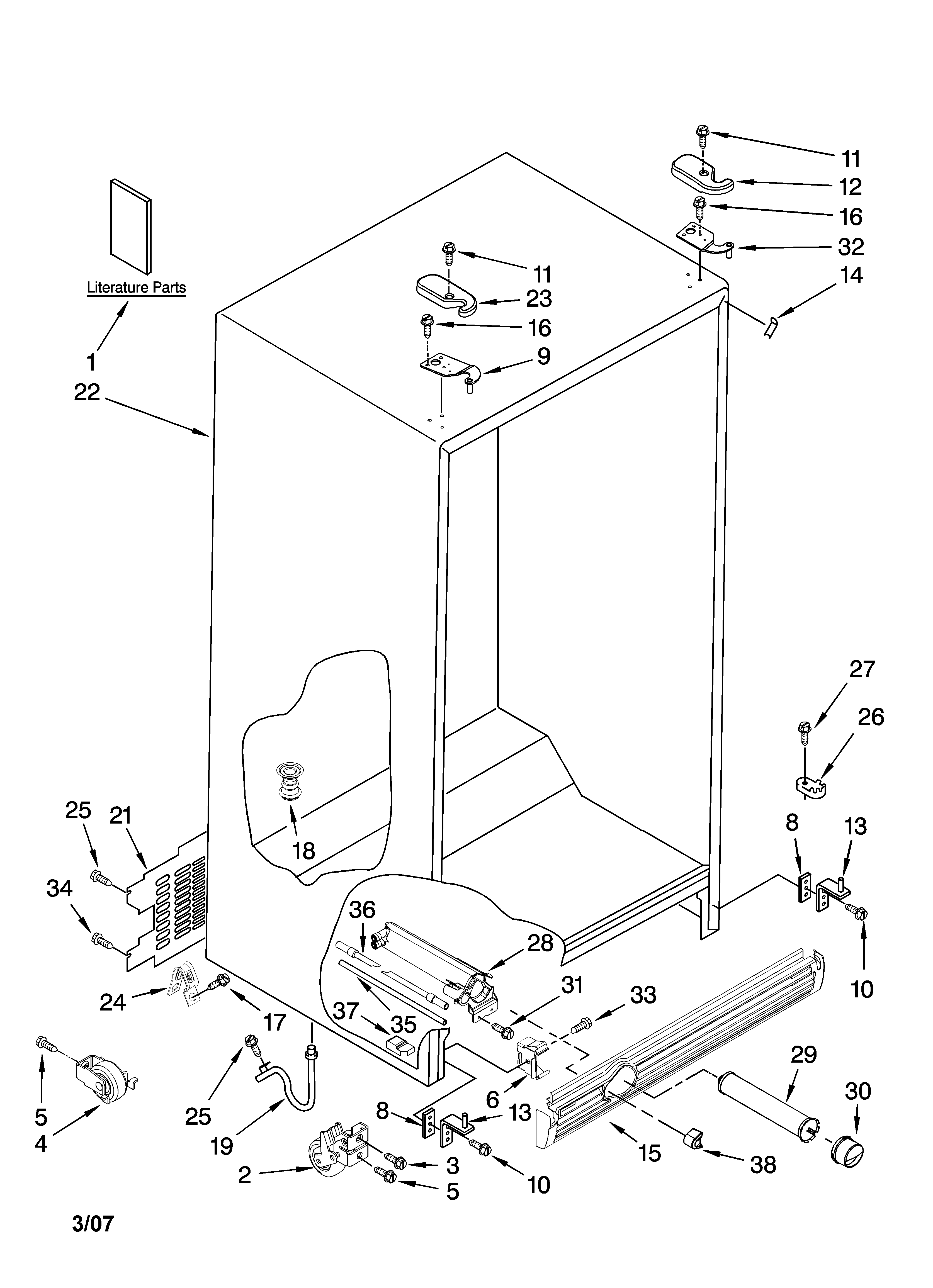 Kenmore Elite 10658976701 cabinet parts diagram