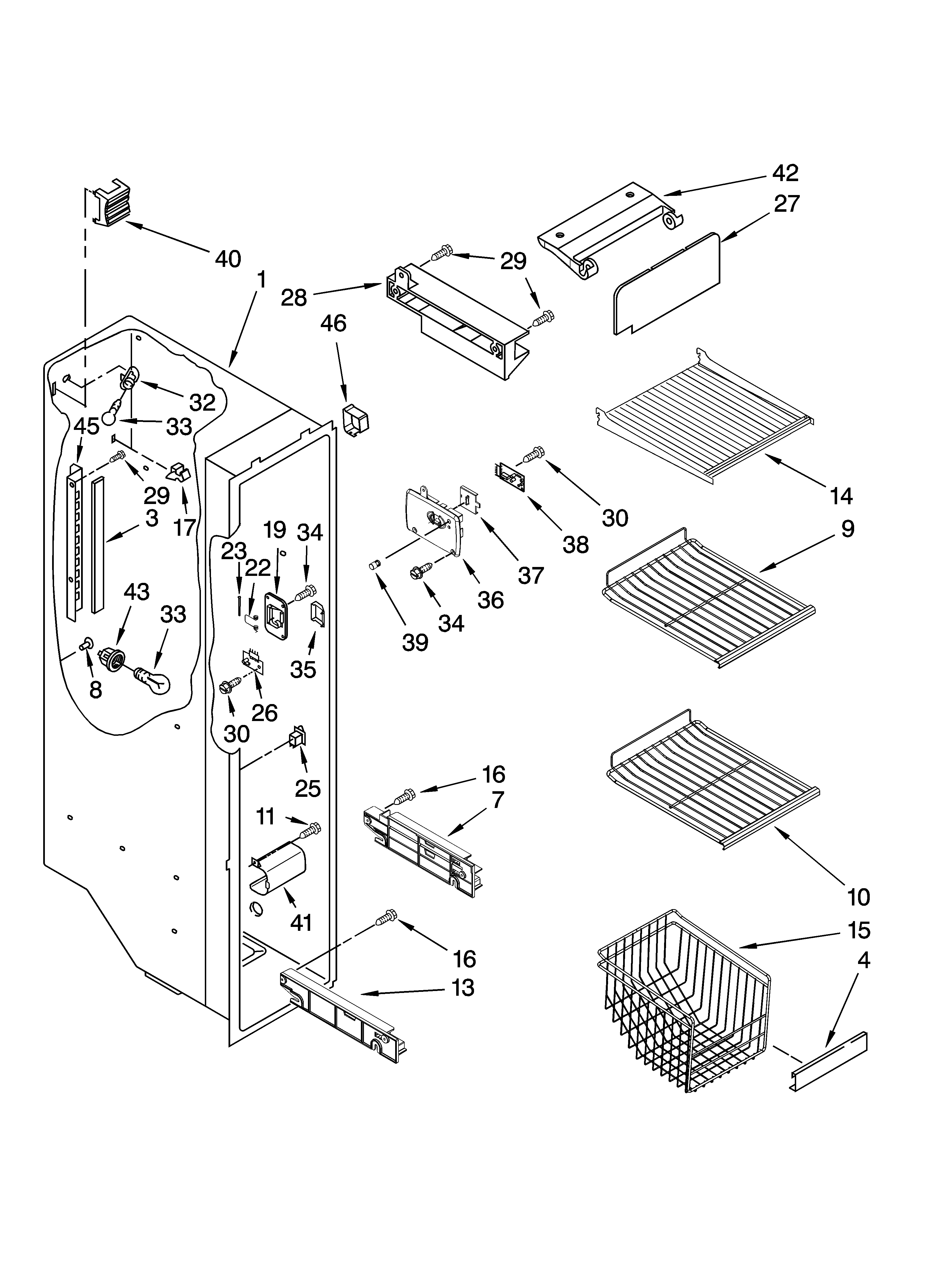 Kenmore Elite 10658976701 freezer liner parts diagram