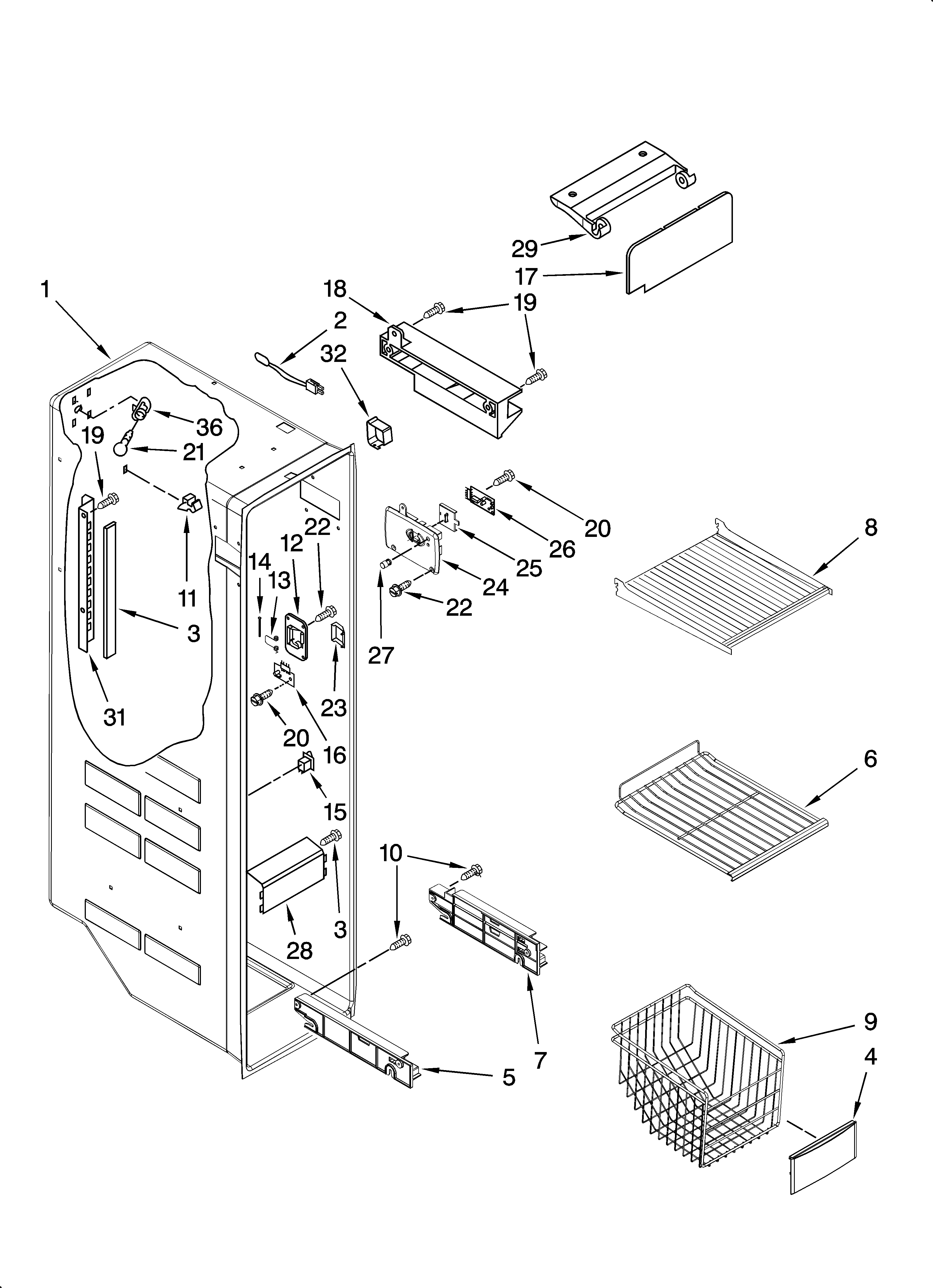 Kenmore Elite 10658162703 freezer liner parts diagram