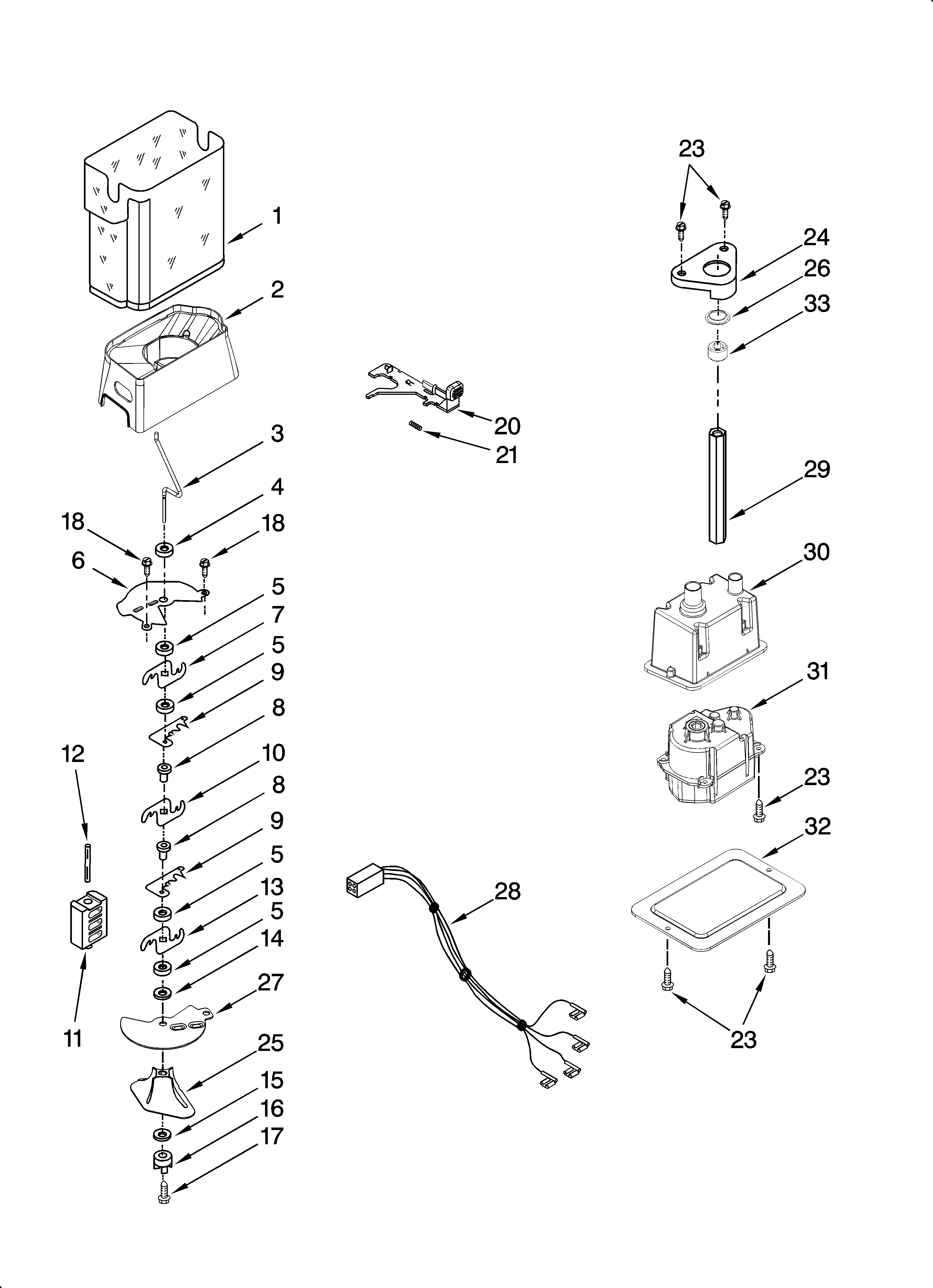Kenmore Elite 10658162703 motor and ice container parts diagram