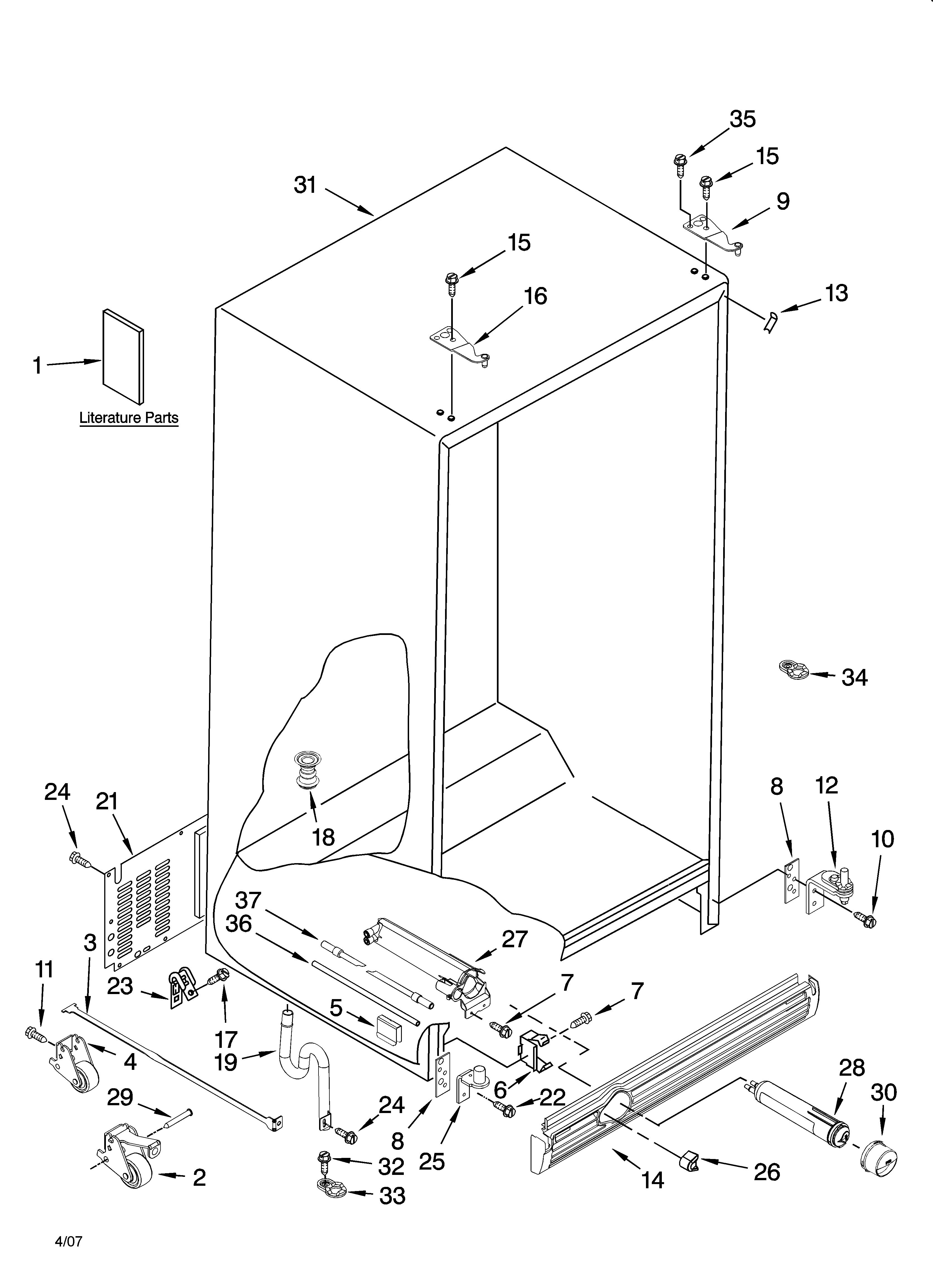 Kenmore Elite 10644033602 cabinet parts diagram