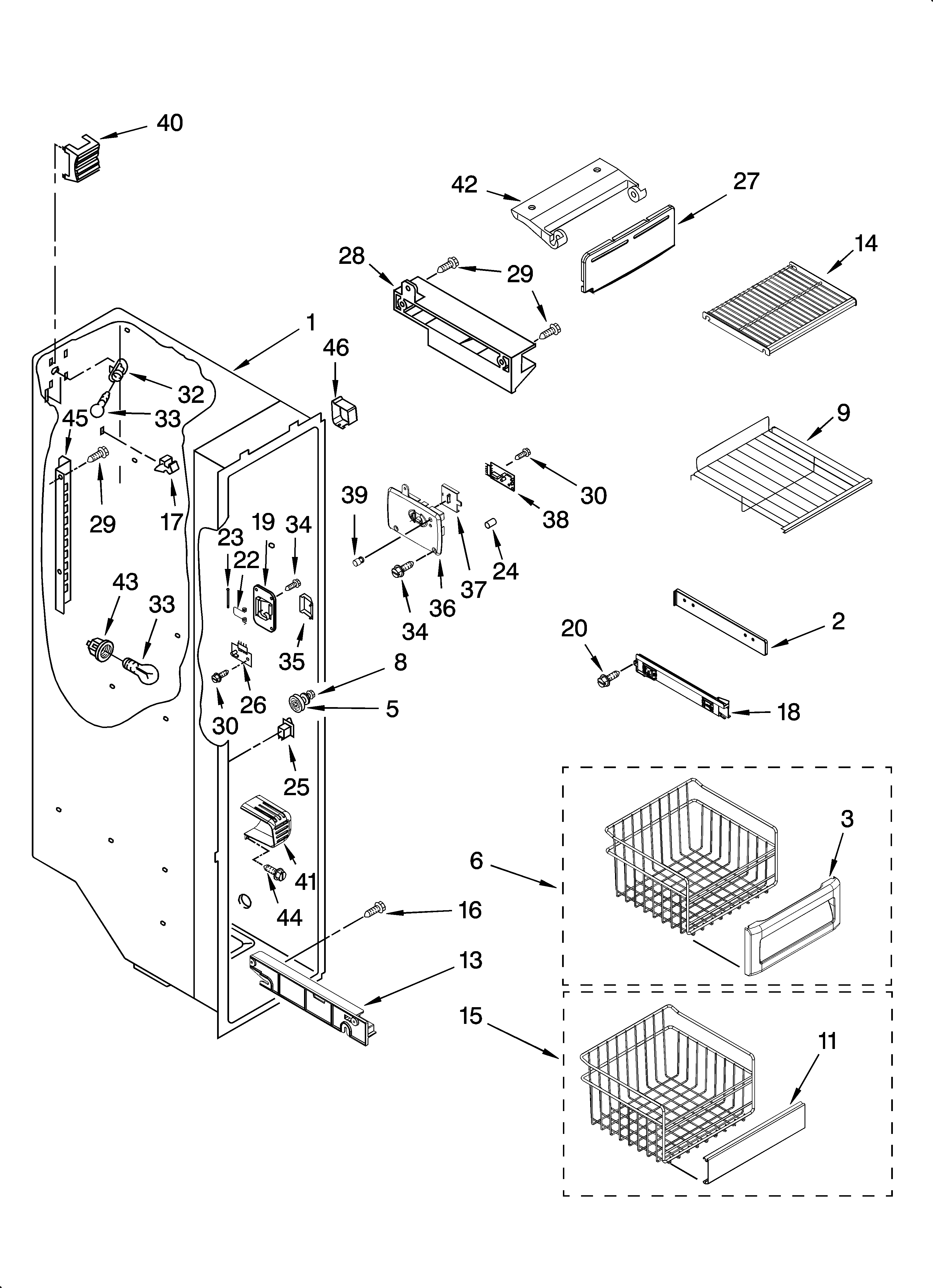 Kenmore Elite 10644033602 freezer liner parts diagram