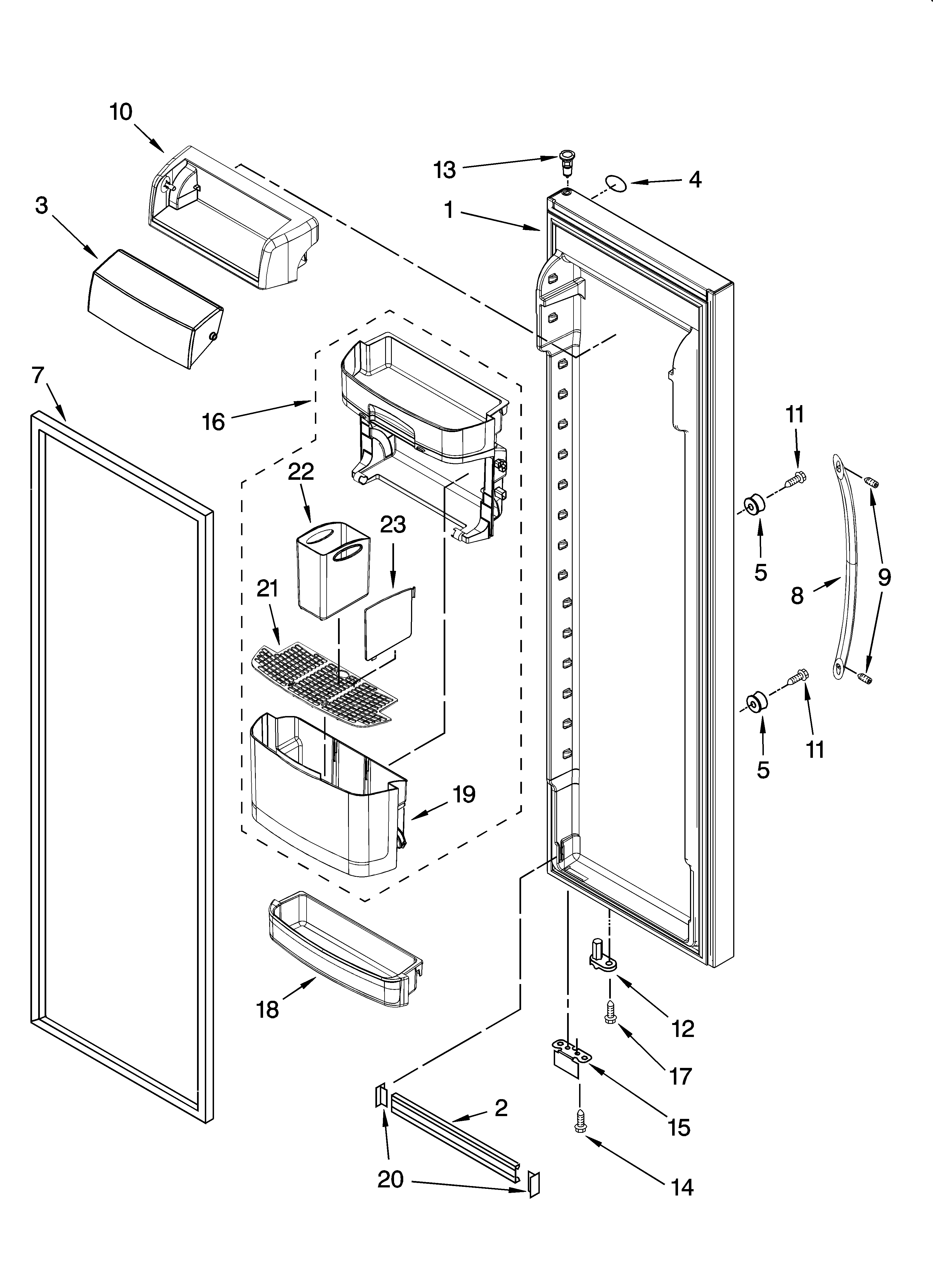 Kenmore Elite 10644033602 refrigerator door parts diagram