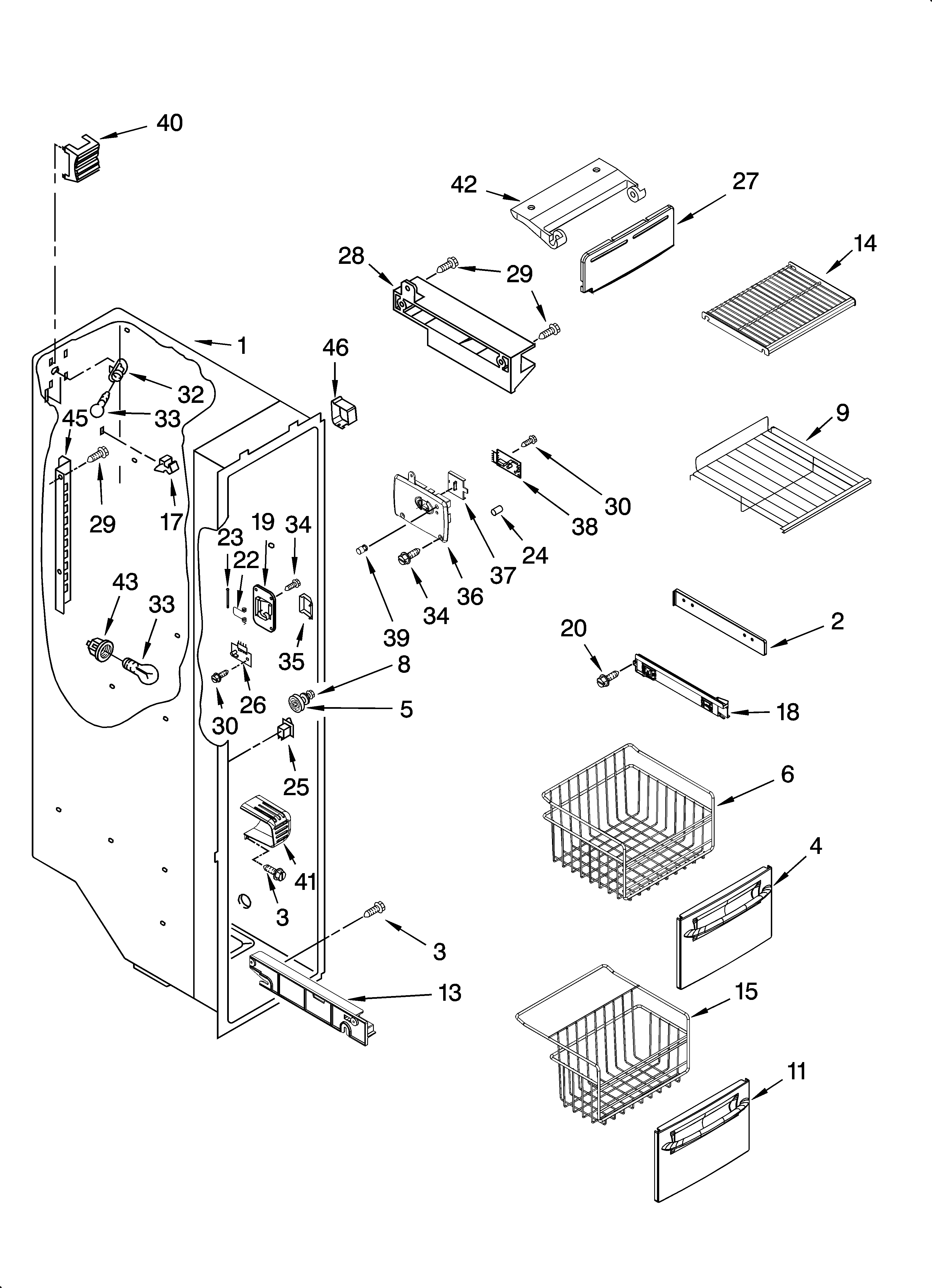 Kenmore Elite 10644429602 freezer liner parts diagram